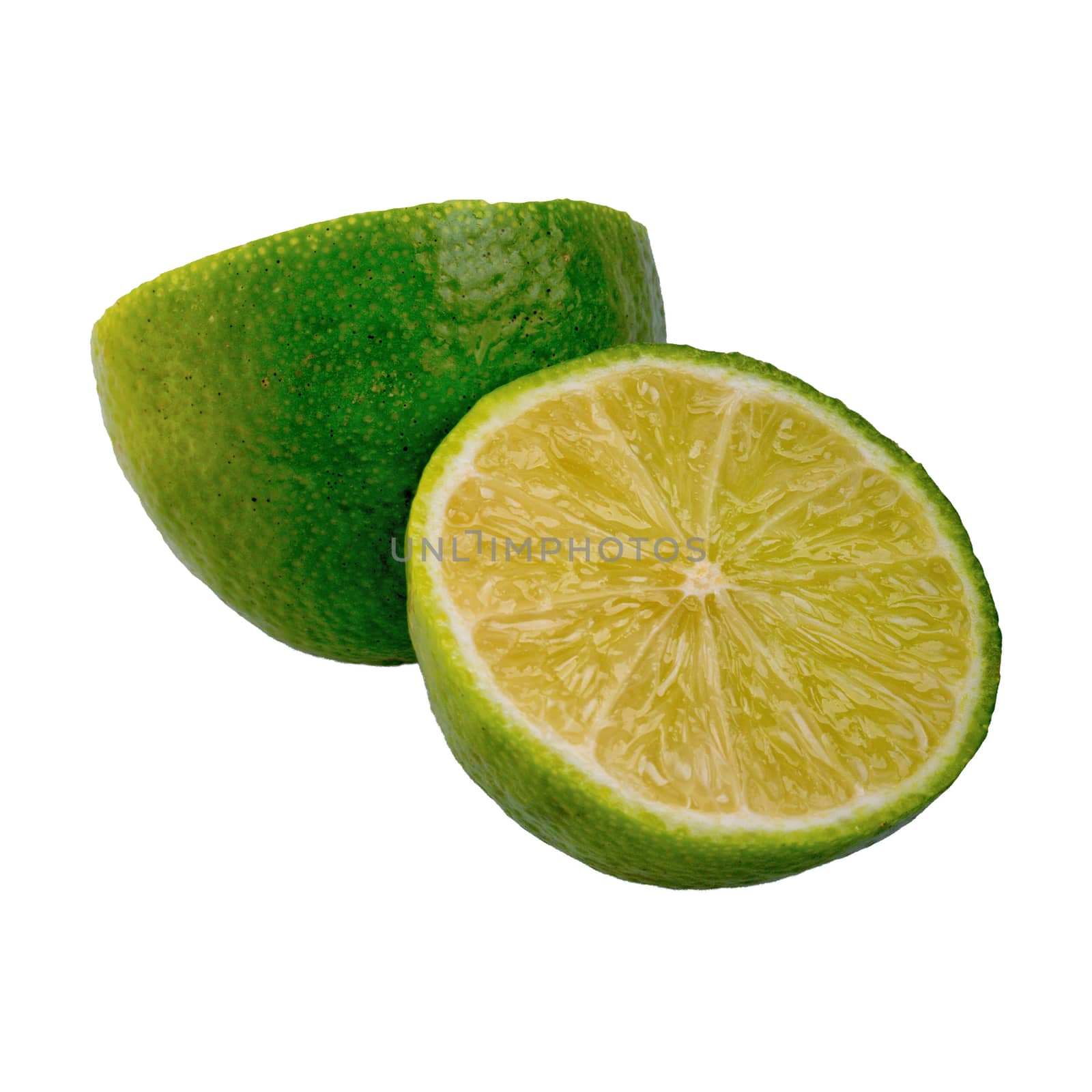 Cut lime isolated on a white background