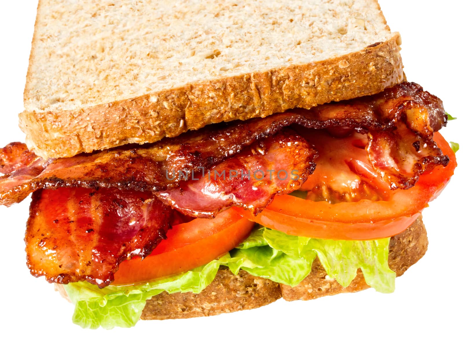 close up of juicy bacon lettuce and tomato sandwich