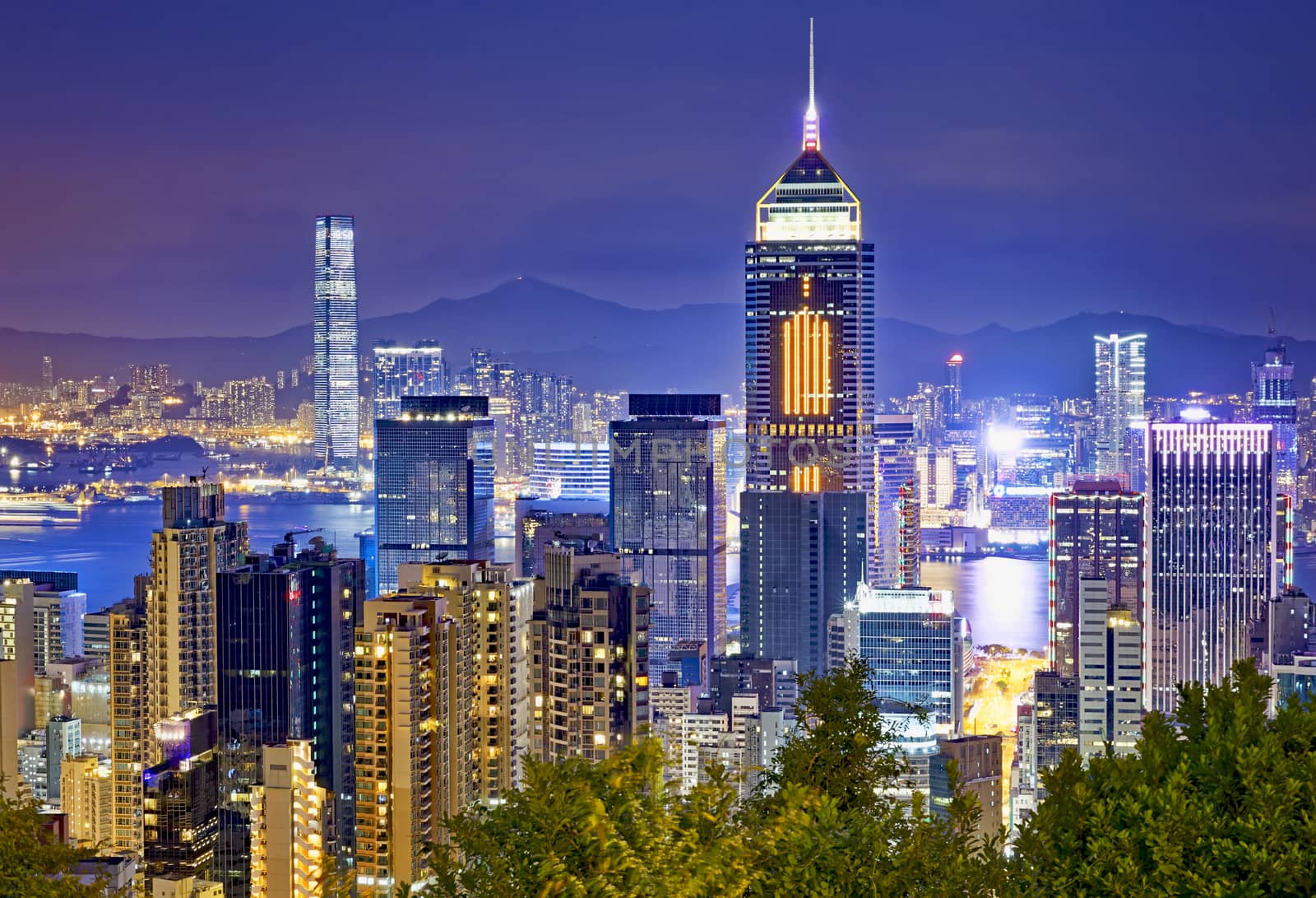 Hong Kong cityscape harbor view at night