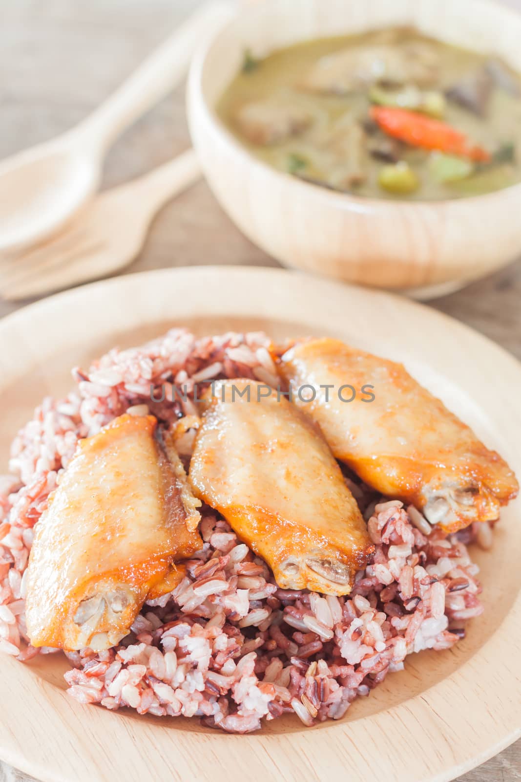 Multi grains berry rice with green curry, stock photo