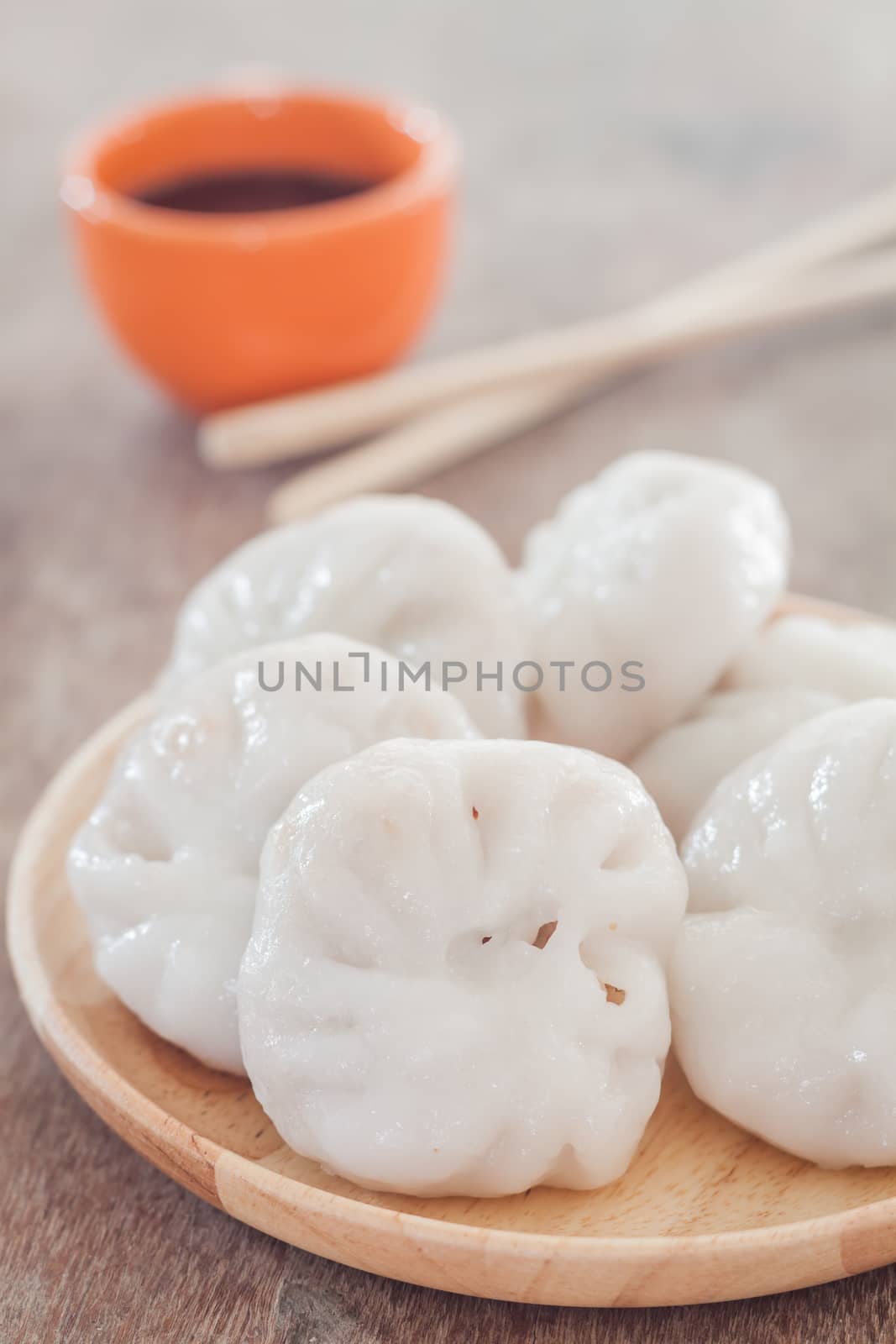 Chinese leek steamed dessert on wooden table, stock photo