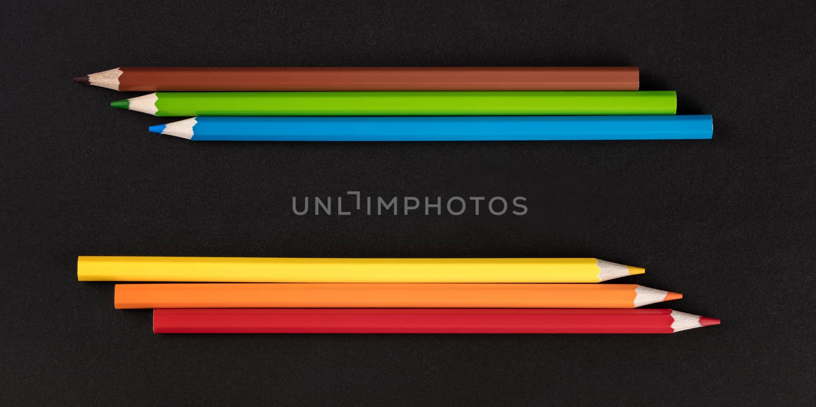 multicolored sharpened pencils close-up on a black background