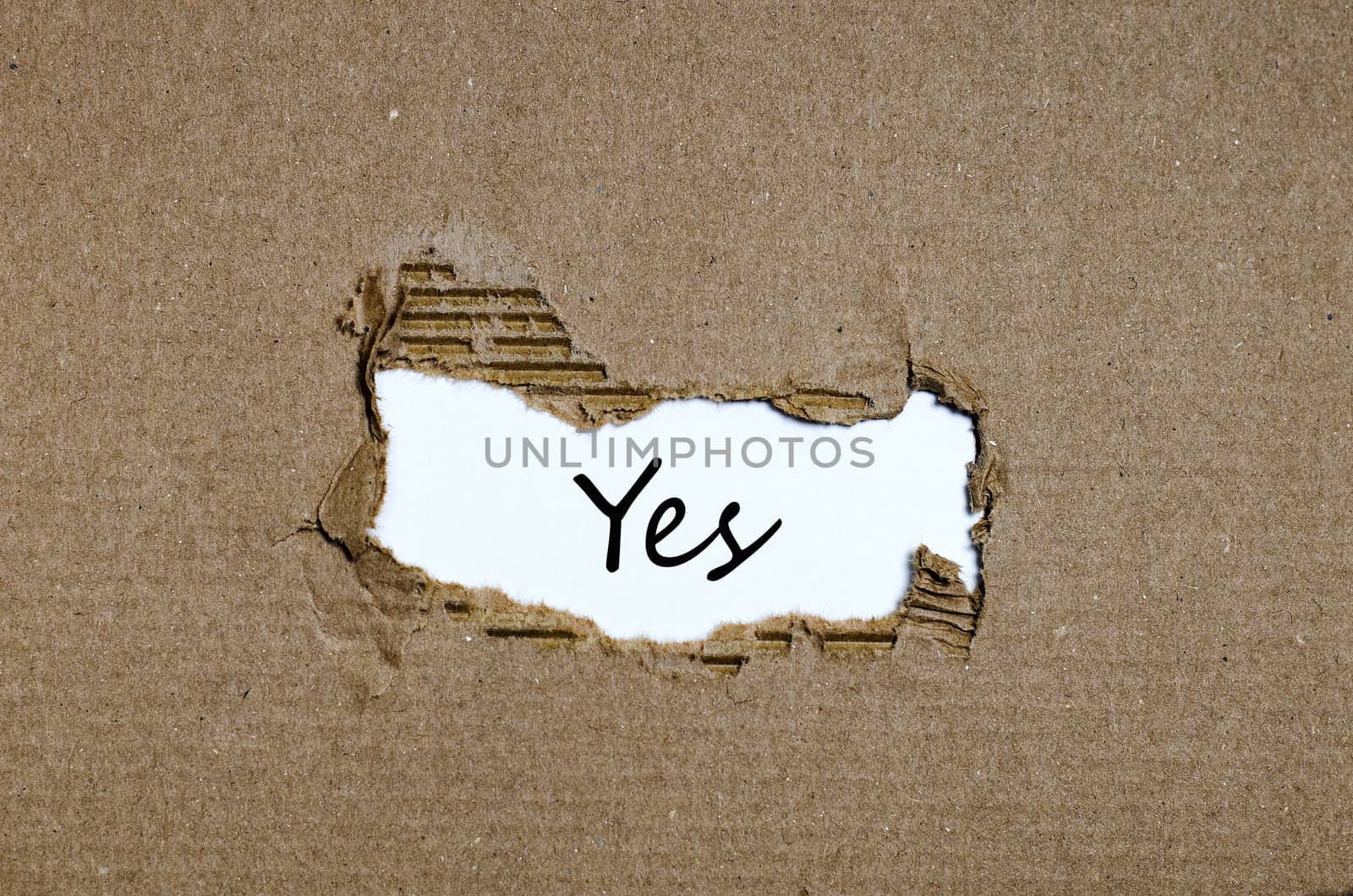 The word yes appearing behind torn paper by eenevski