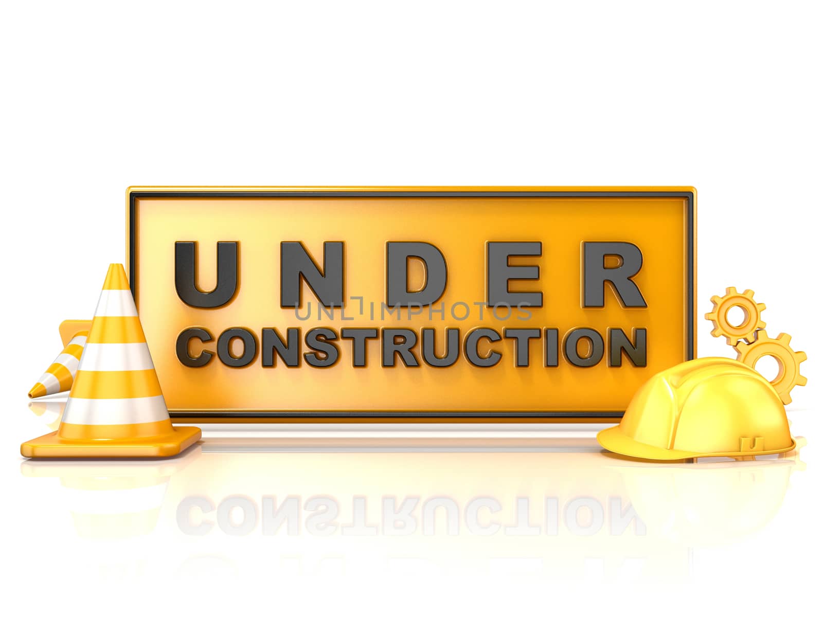 Under construction sign. 3D render illustration