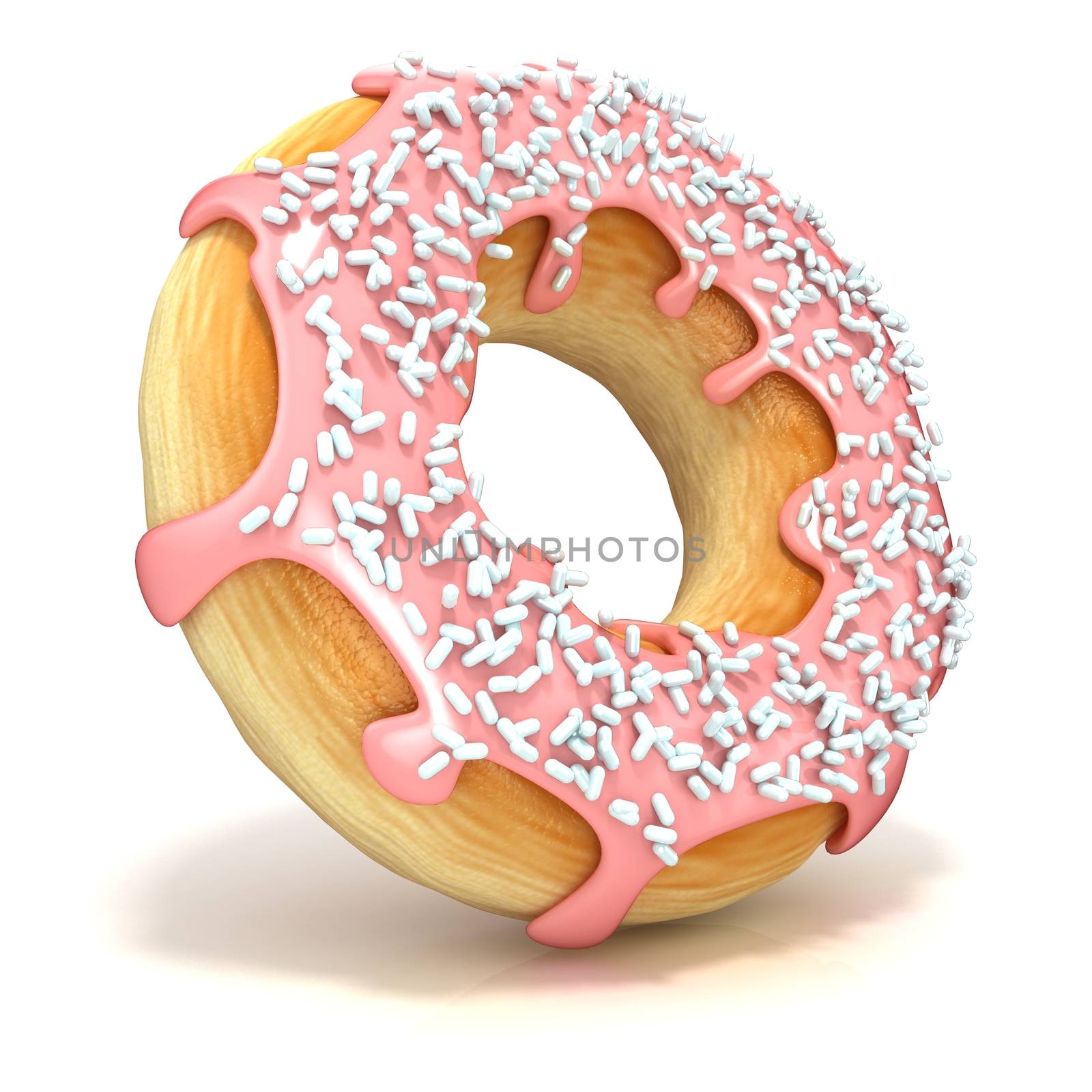 Pink donut isolated on white background