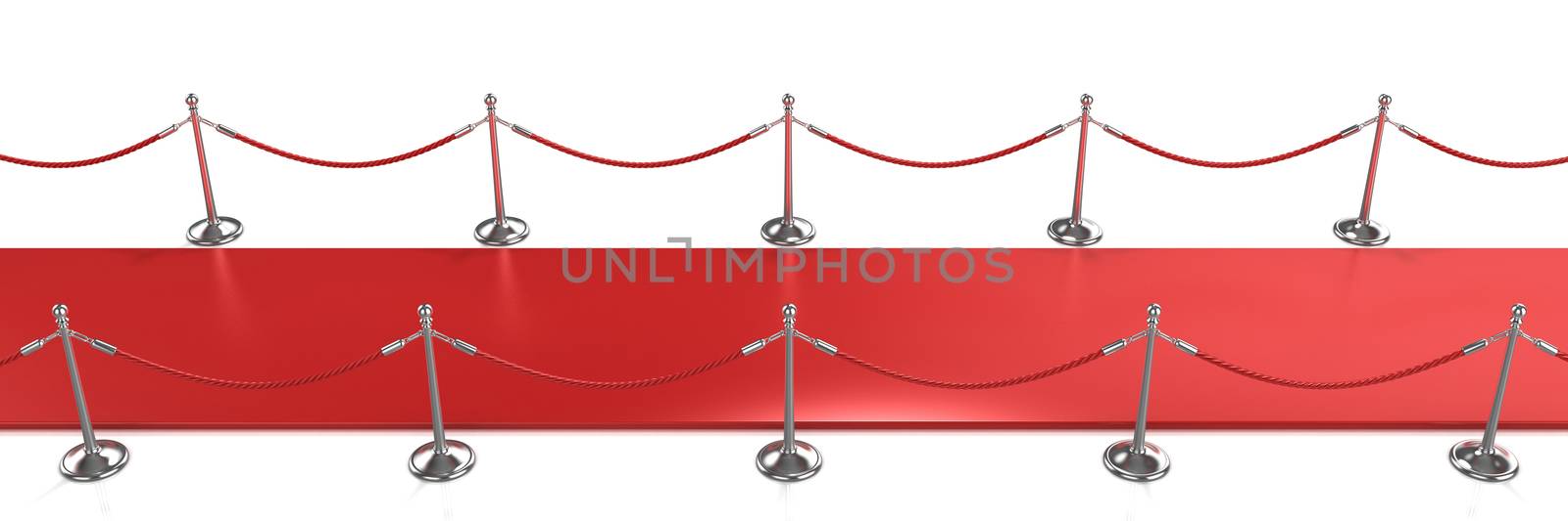 Red carpet side view 3D render illustration isoalted on white background