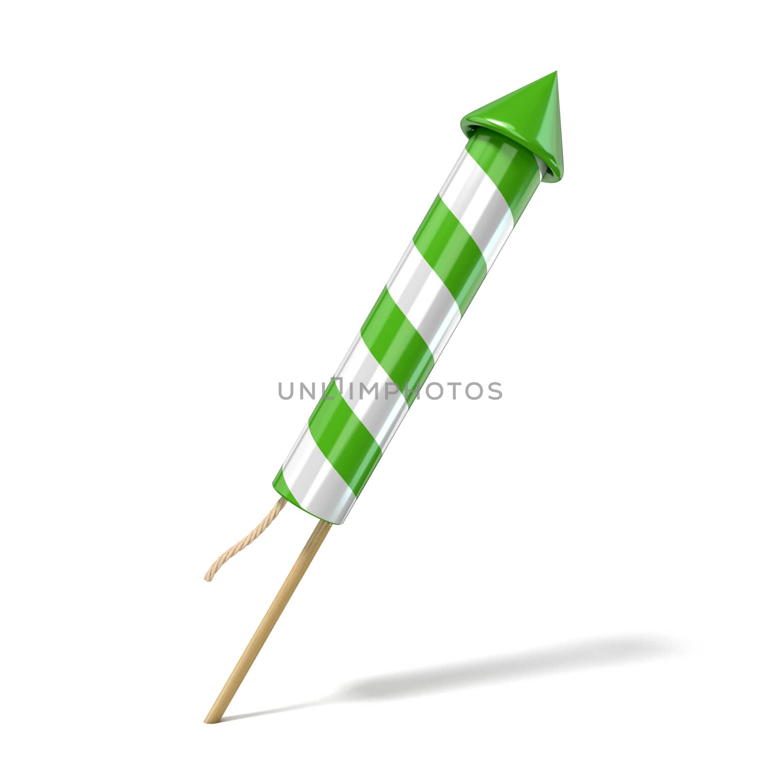 Green fireworks rocket. 3D render illustration isolated on white background