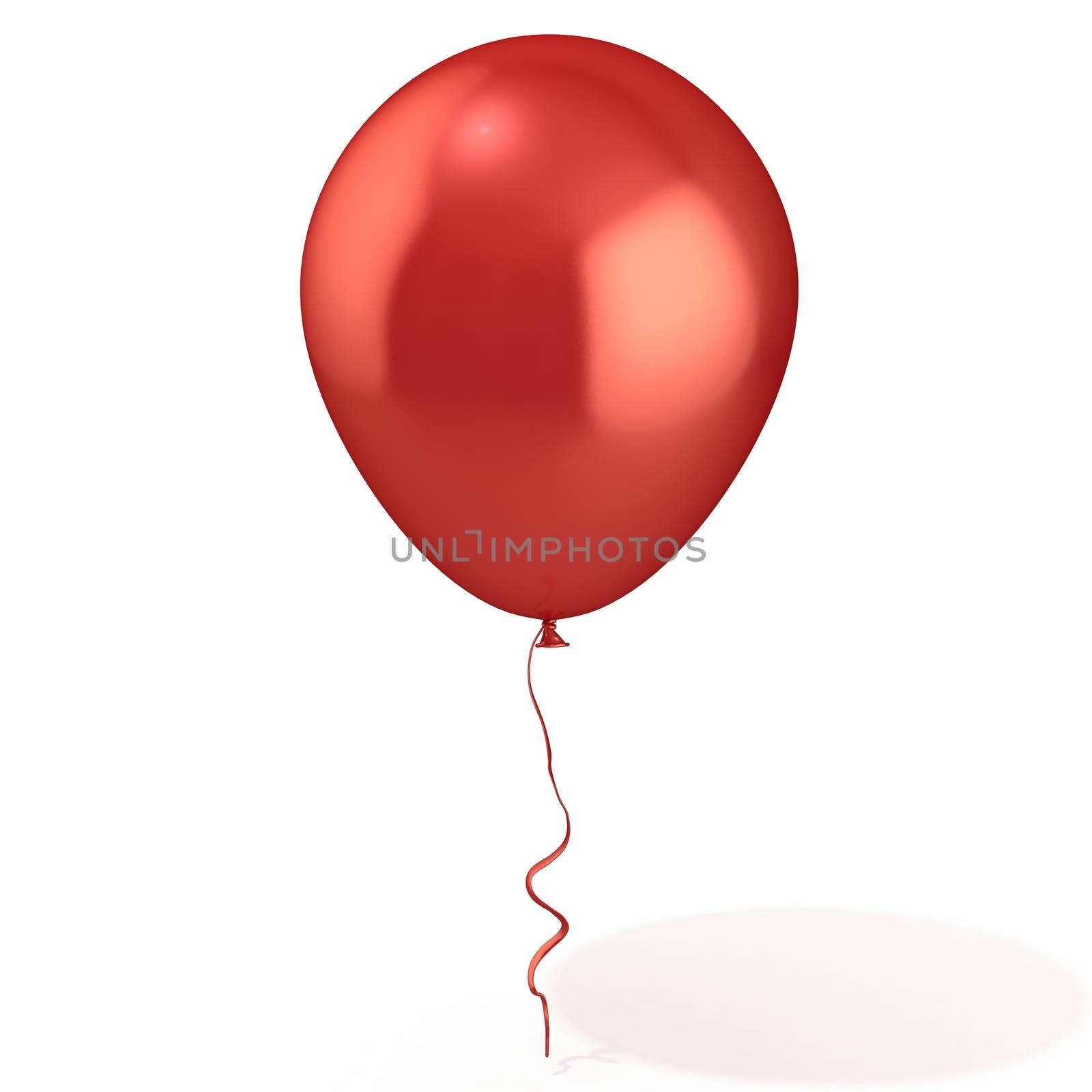 Red balloon with ribbon, isolated on white background