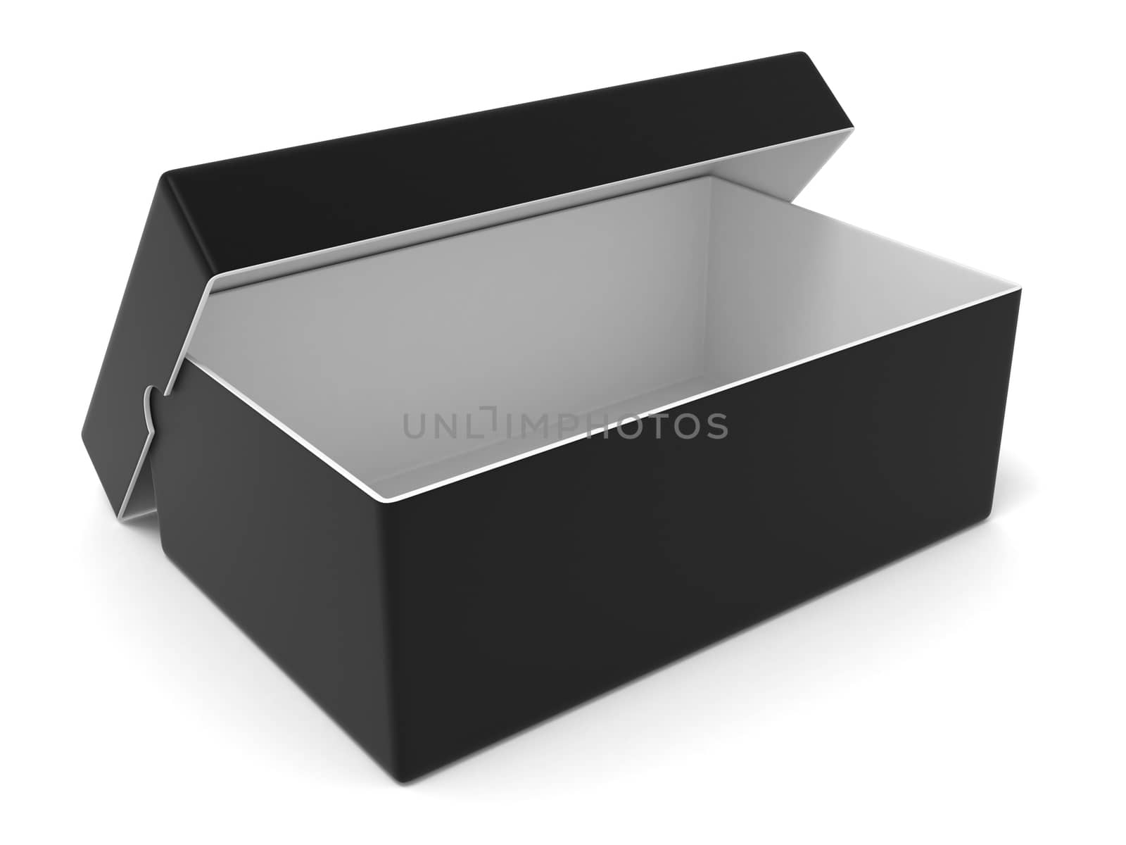Empty black box, 3D render illustration isolated on white background