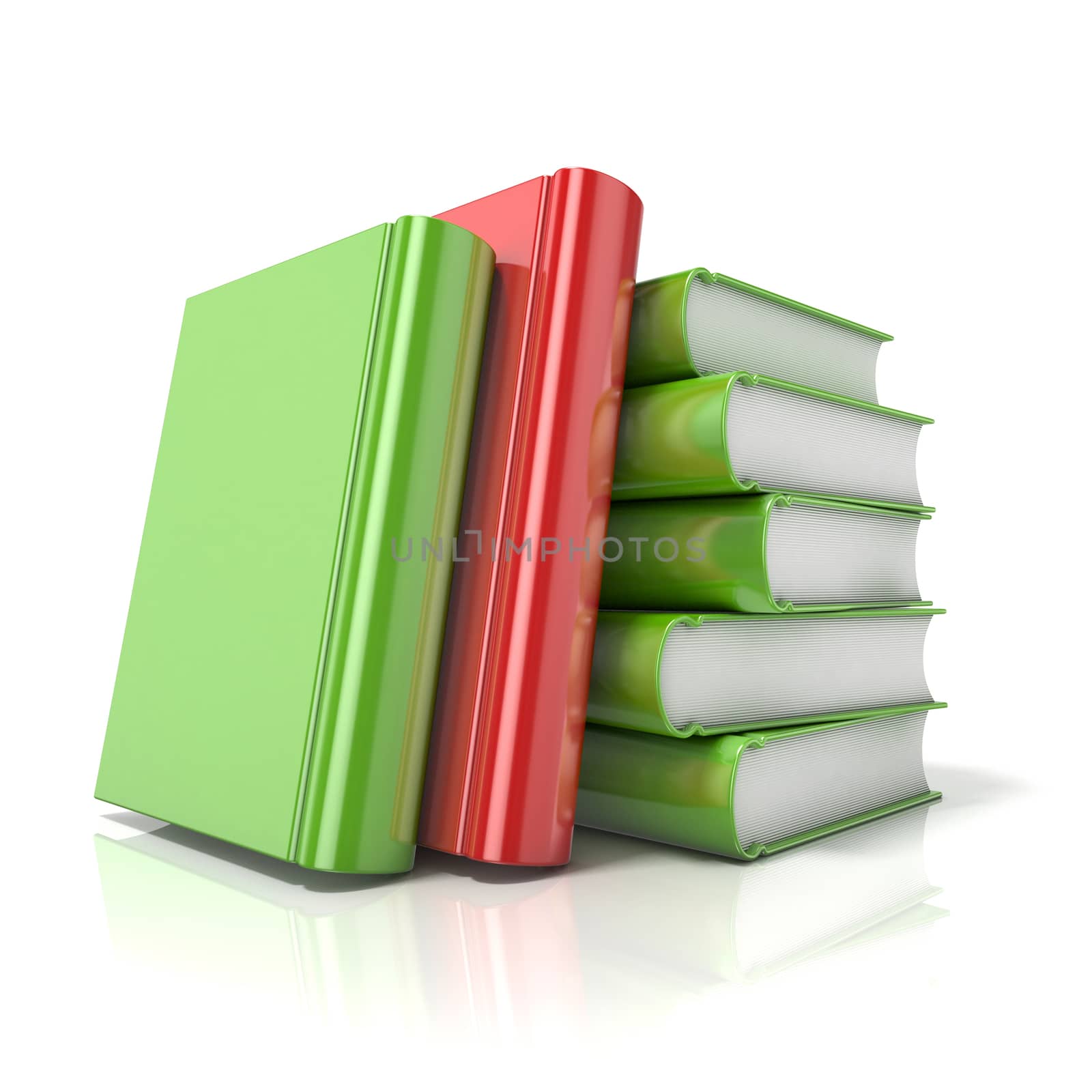 Green books with one red book. 3D by djmilic