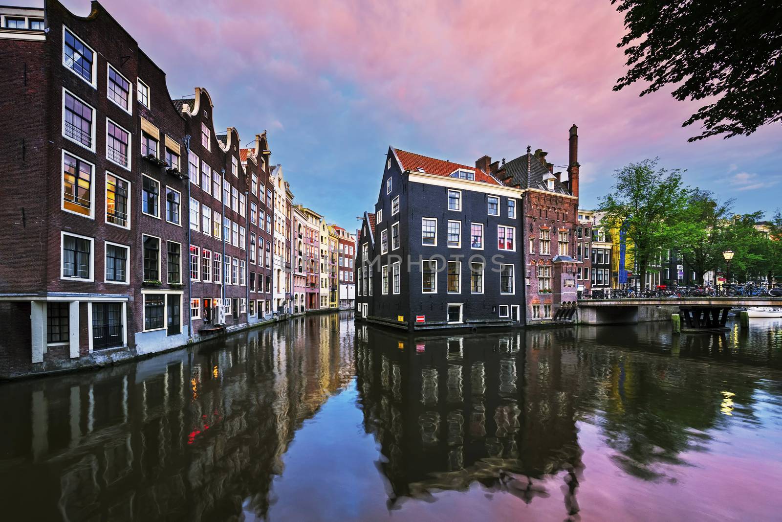 Amsterdam canal at sunset, Netherlands