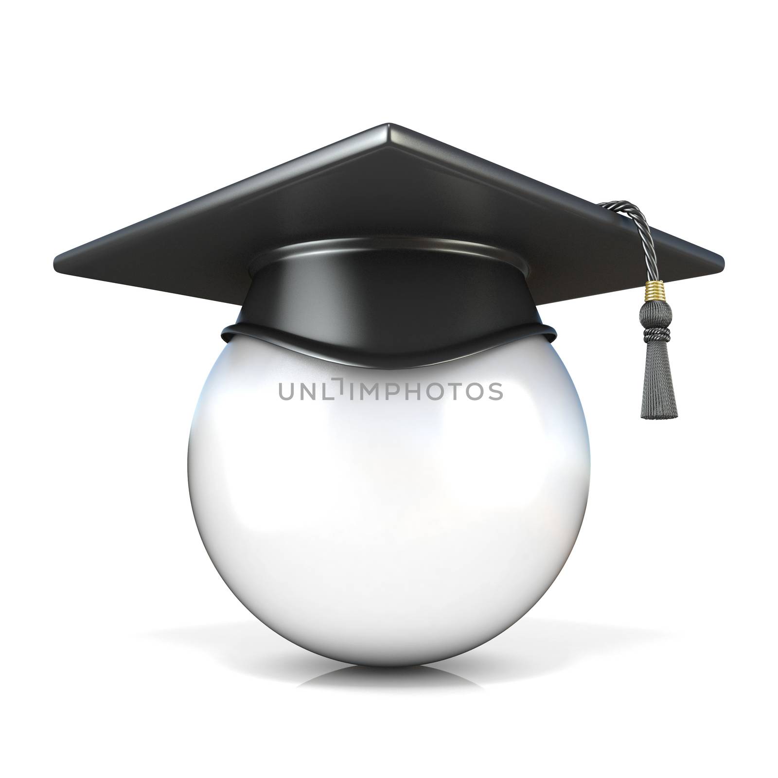 White ball with graduation cap, front view. Conceptual illustrat by djmilic