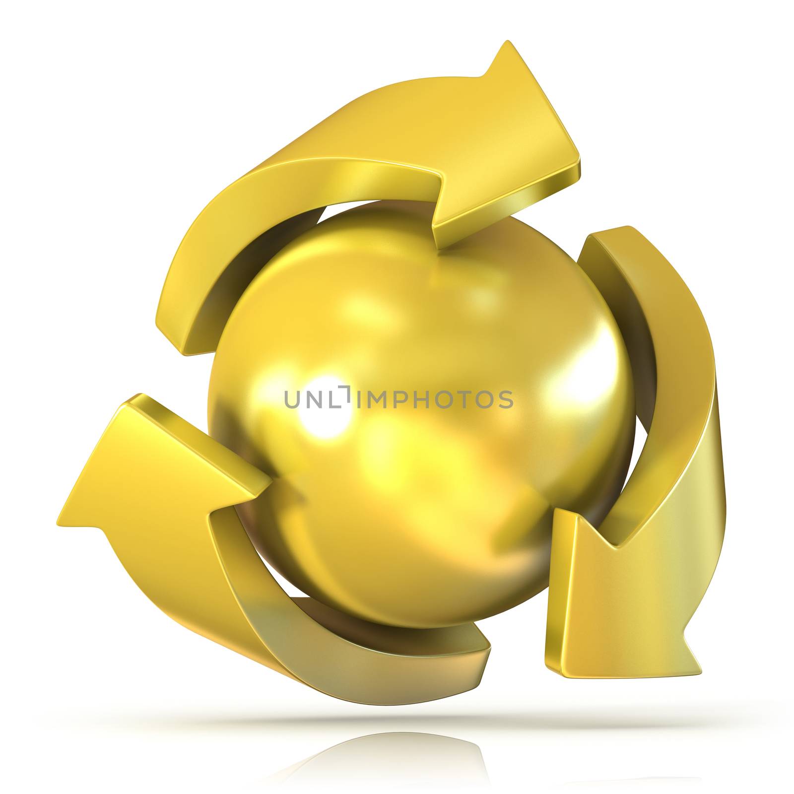 Golden recycle sign, three arrows around ball by djmilic