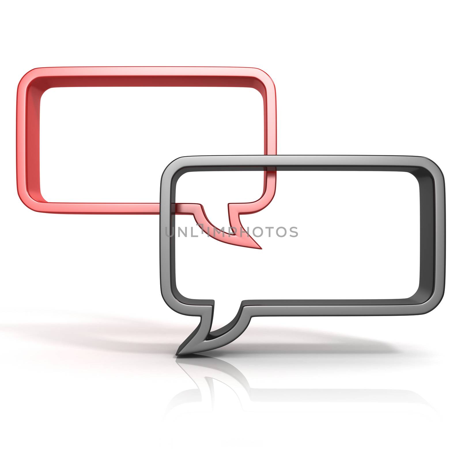 Black and red speech bubbles 3D, isolated on white background