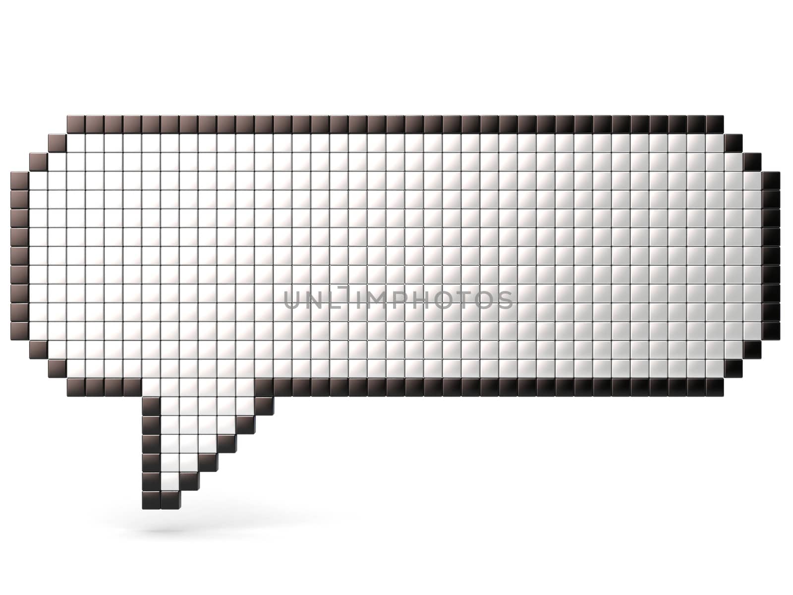 Pixel speech bubble made of glossy cubes. 3D render illustration isolated on white background