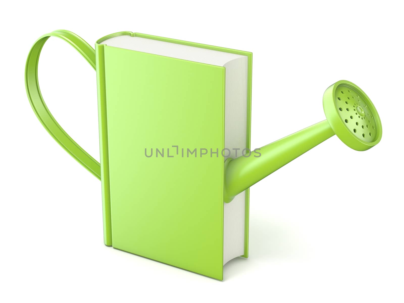 Green watering can book. Concept of education and knowledge. 3D by djmilic