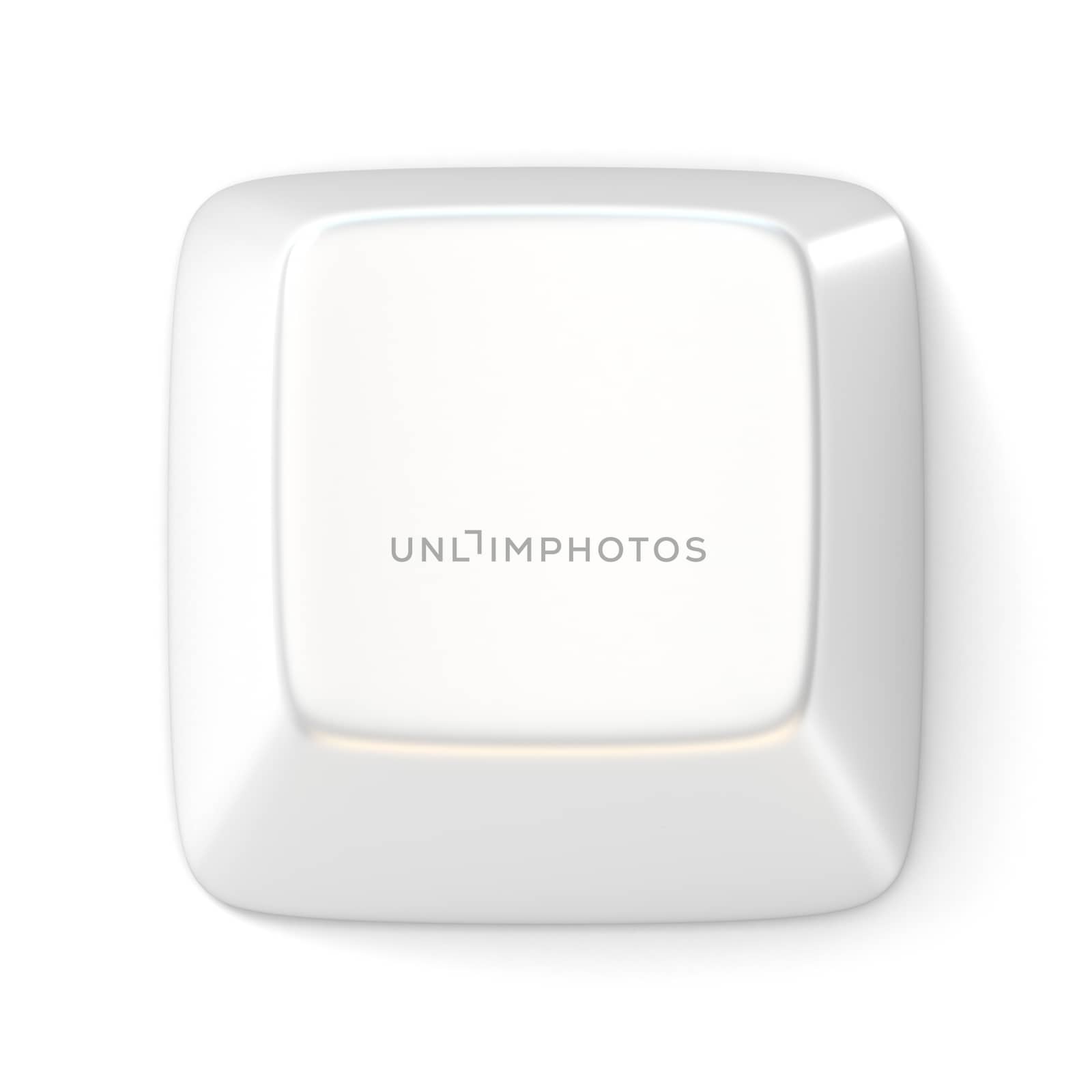 White empty computer key. Top view. 3D render illustration isolated on white background