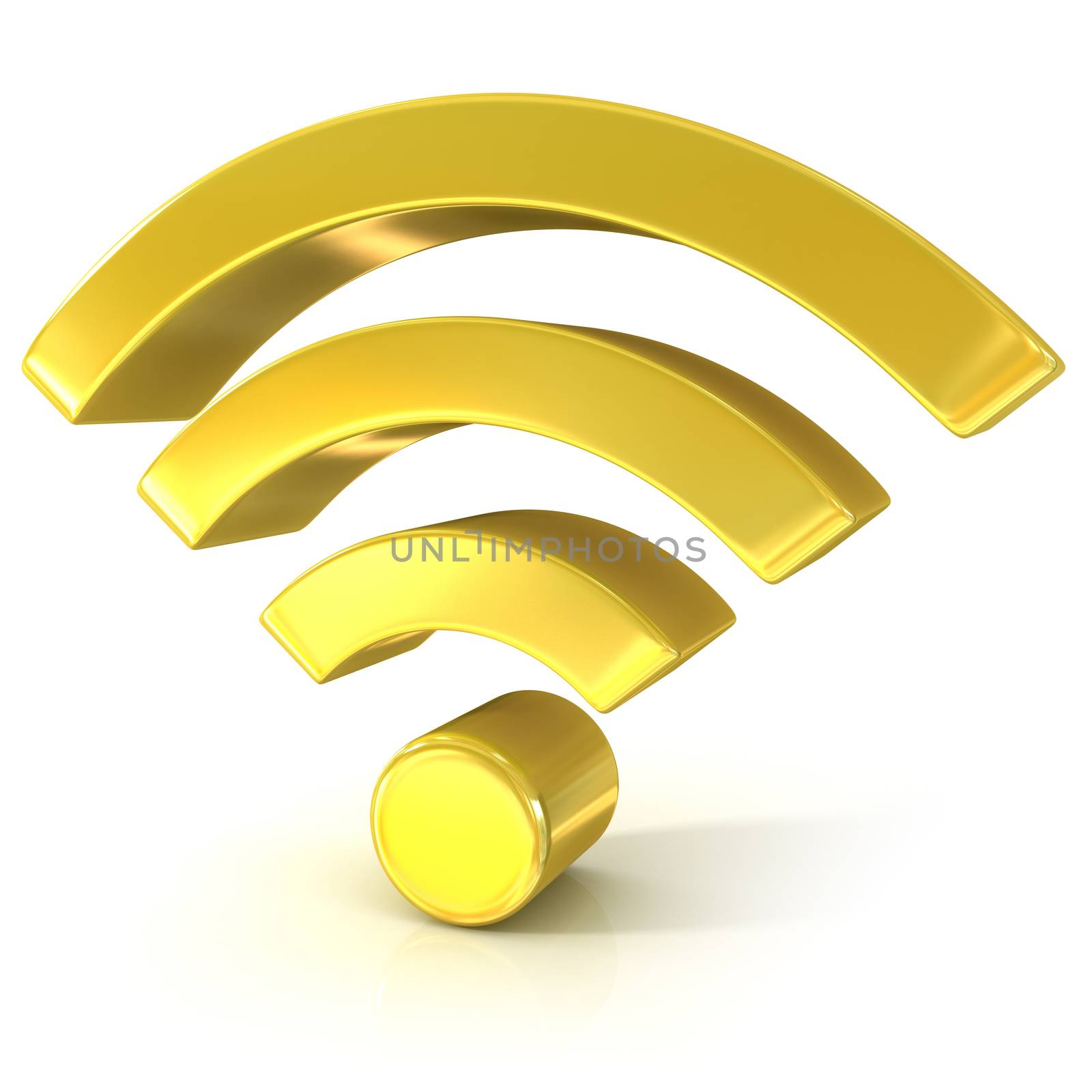 Wireless network 3D golden sign isolated on white background