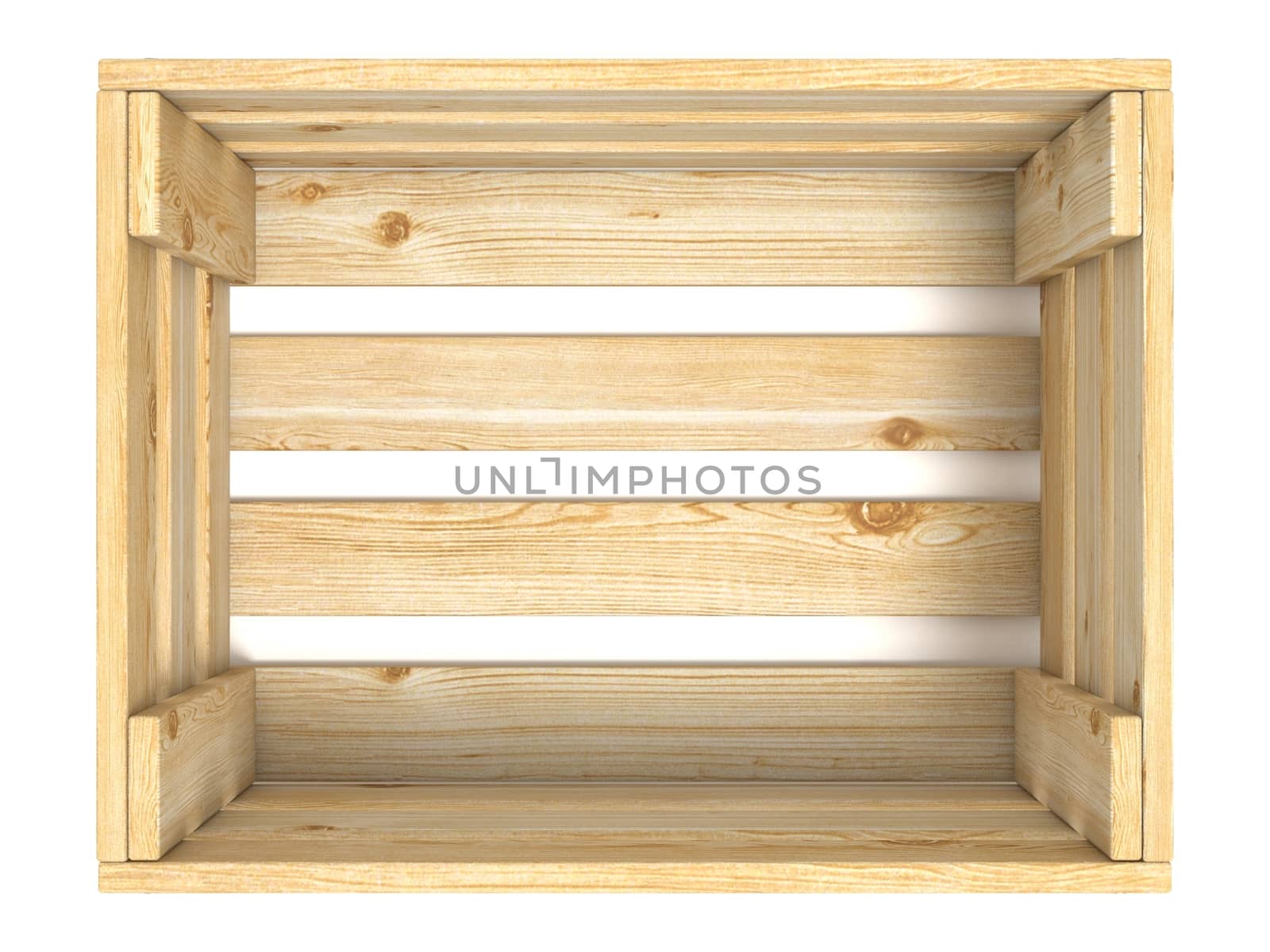 Empty wooden crate. Top view. 3D by djmilic