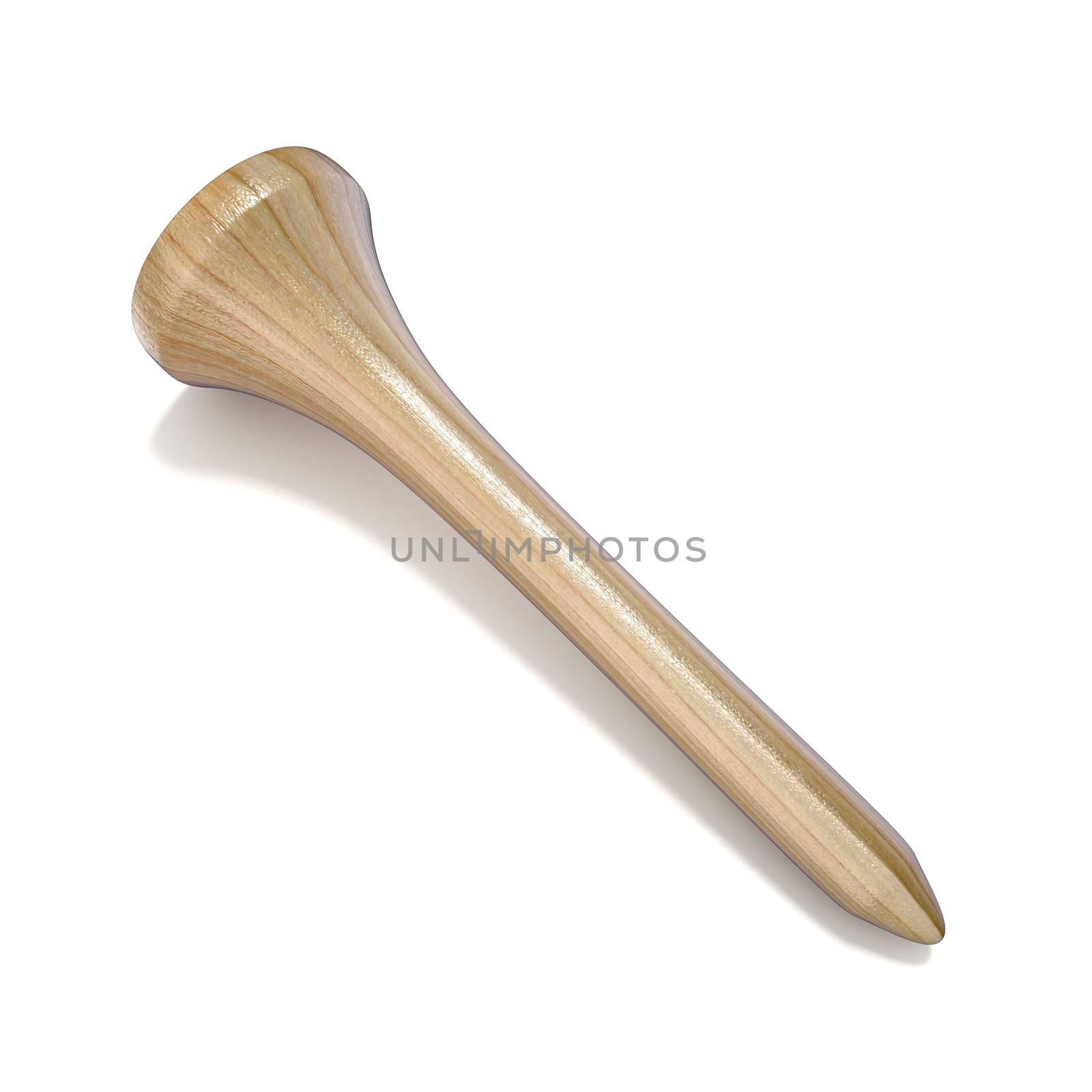 Wooden golf tee isolated over white background. 3D render illustration