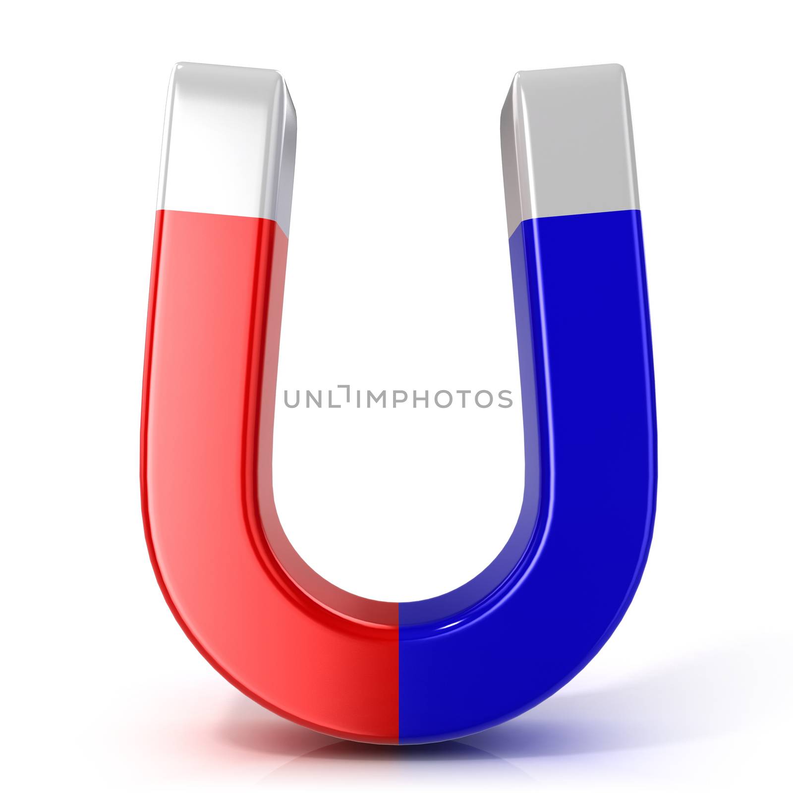 Red and blue horseshoe magnet isolated on white background. Front view