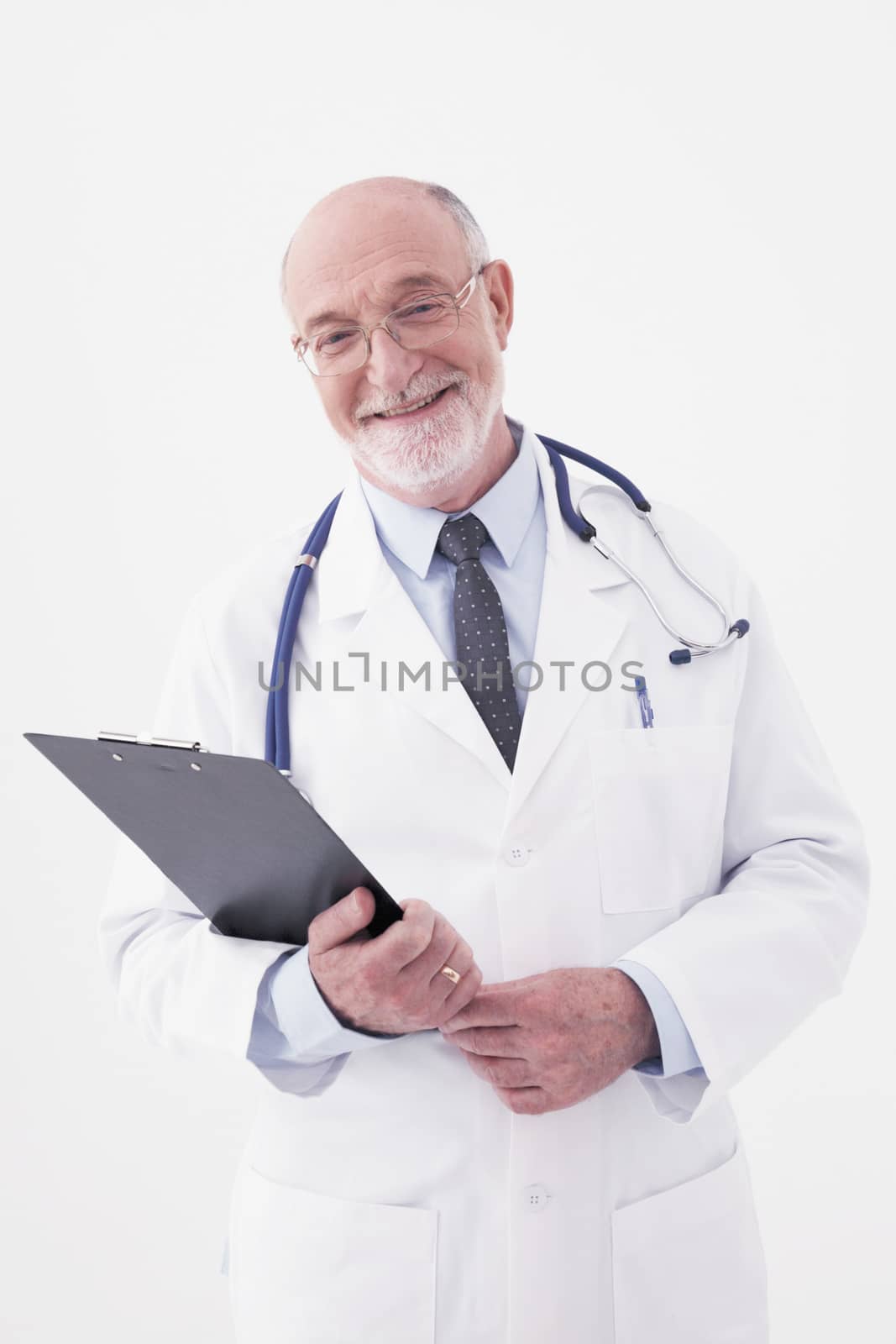 Portrait of a mature doctor isolated on white background