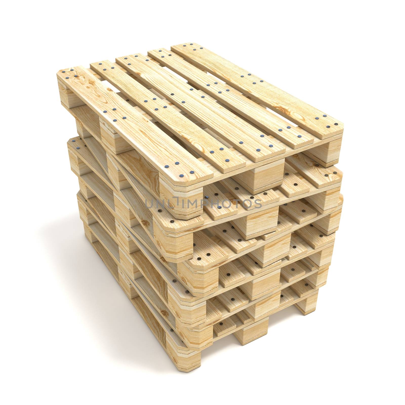 Wooden Euro pallets. 3D render illustration isolated on white background