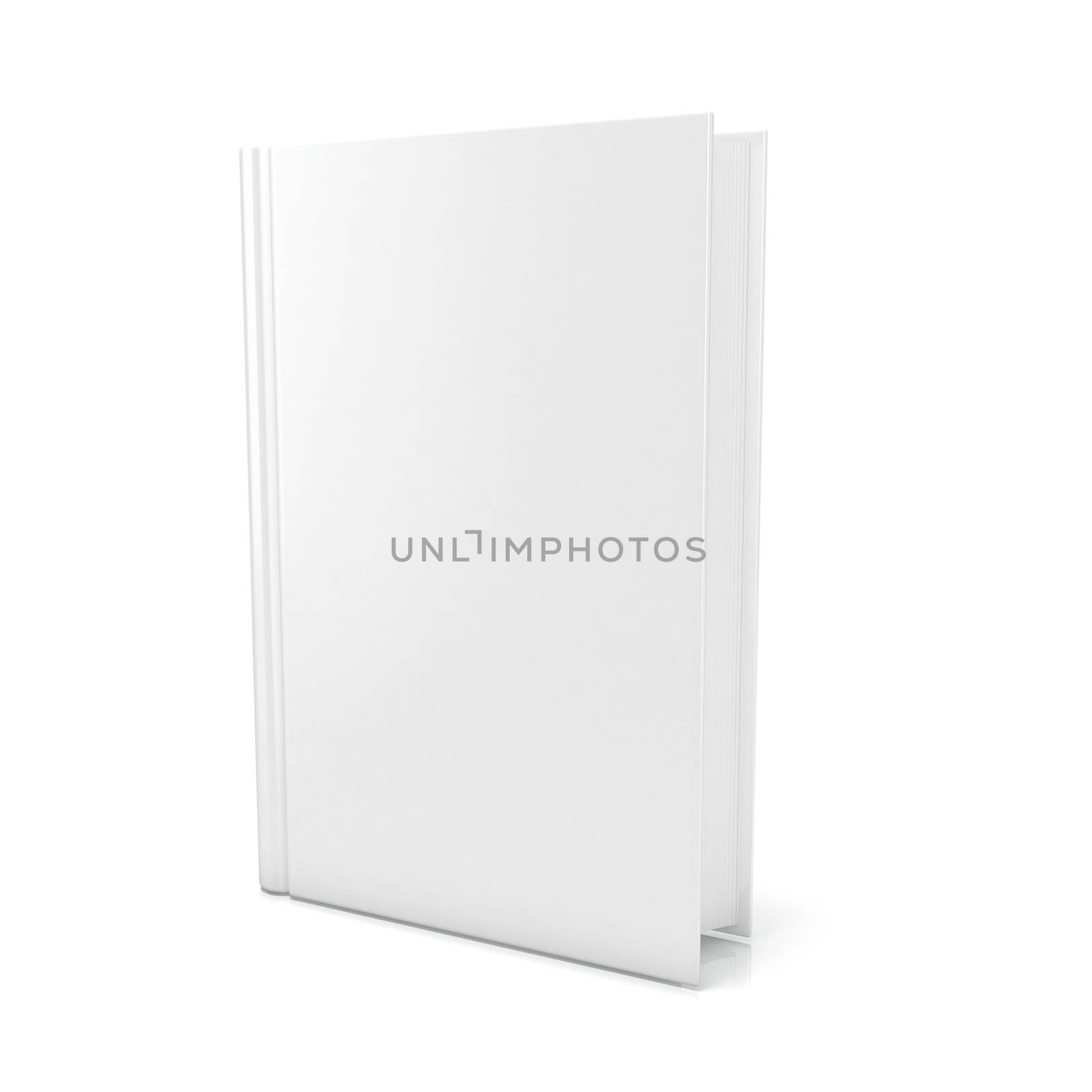 Blank book cover over white background. 3D render illustration isolated