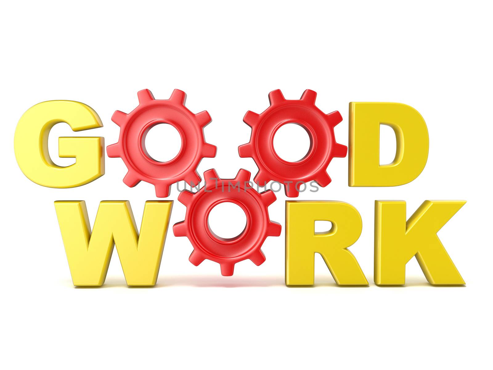 The words GOOD WORK in 3D letters and gear wheels by djmilic