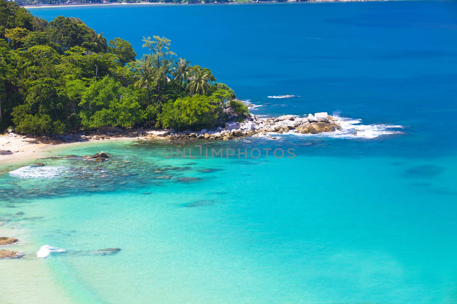 Great view on Laem Sing beach in Phuket Thailand