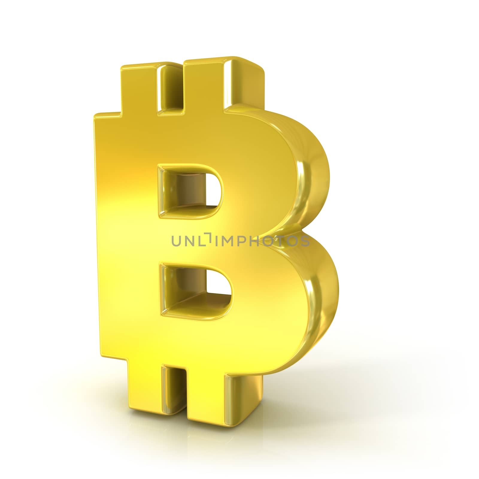 Bitcoin 3D golden sign isolated on white background