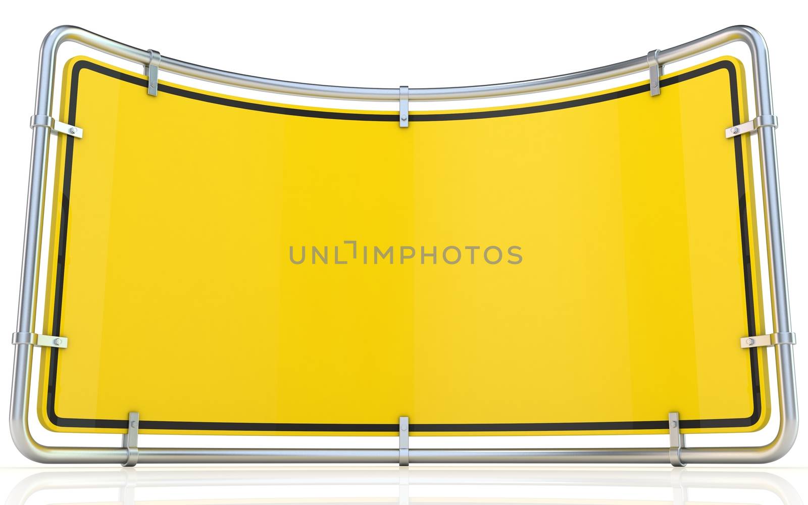 Blank warning sign. Bended 3D render illustration isolated on white background