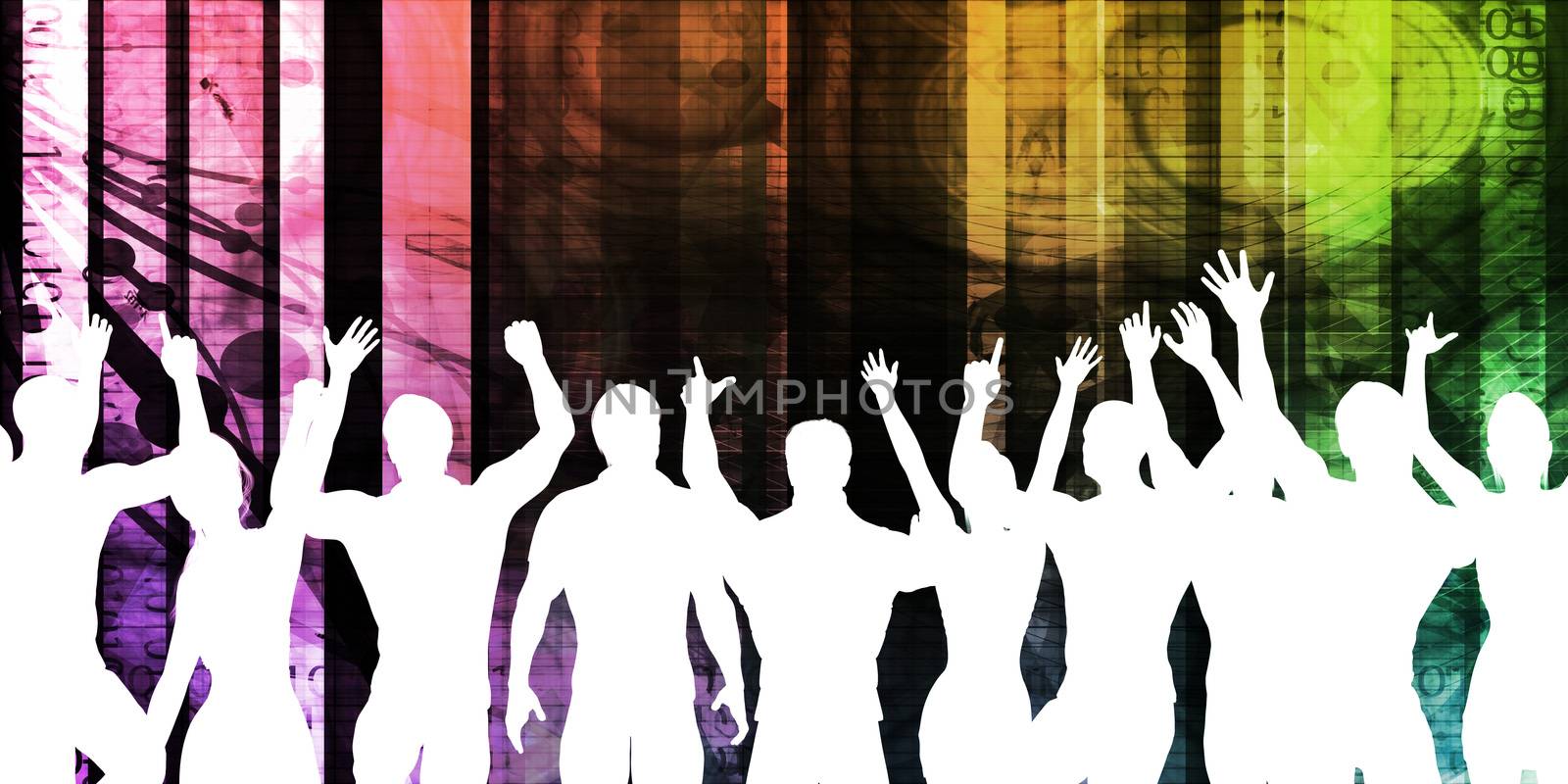 Young People Dancing Silhouette on Colorful Background