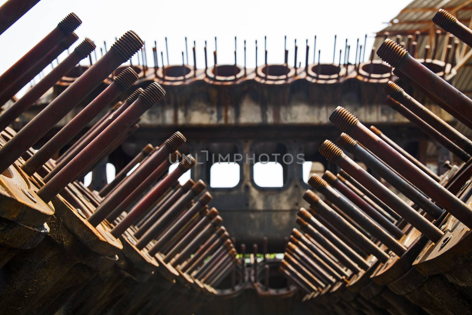 Impressions of the cylinder block of the car with a strong engine size.