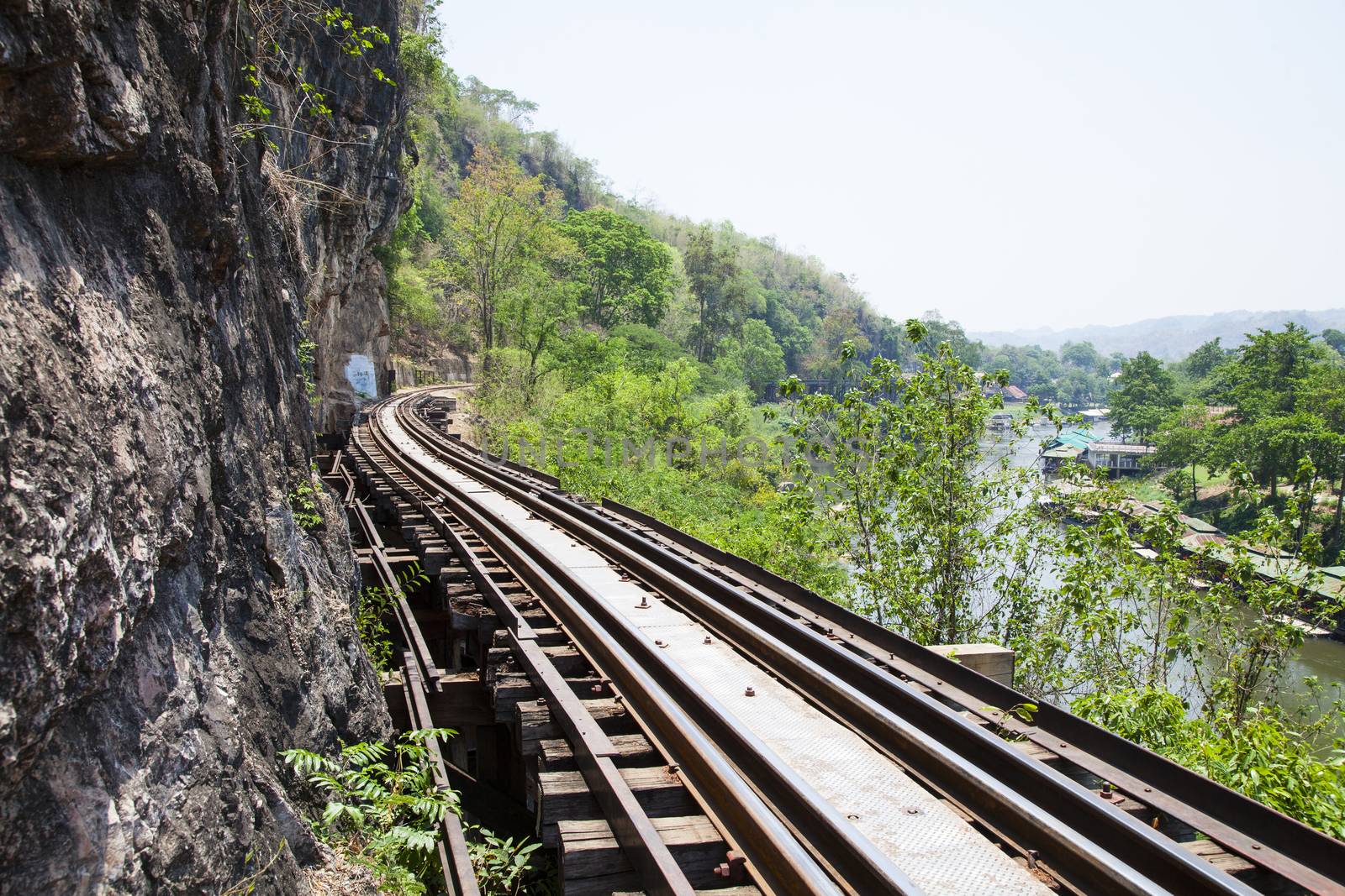 Death railway line built with wood. Tham Kra Sae  Kanchanaburi‎ Thailand.