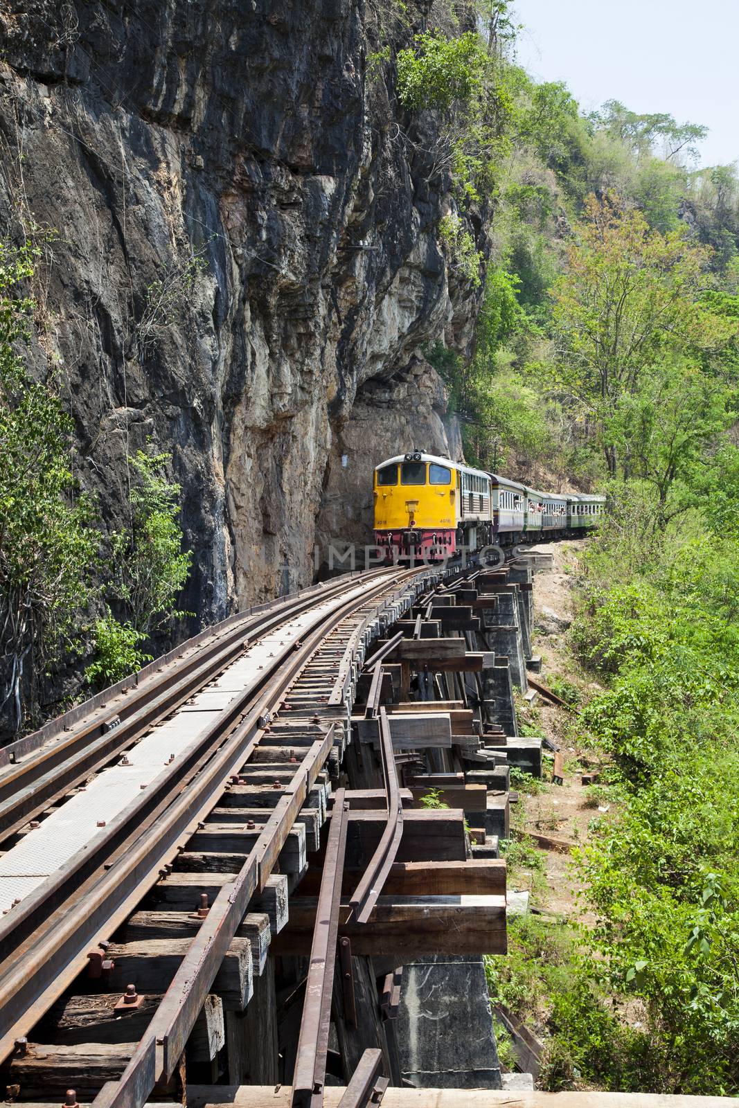 Death railway line built with wood. Tham Kra Sae  Kanchanaburi‎ Thailand.