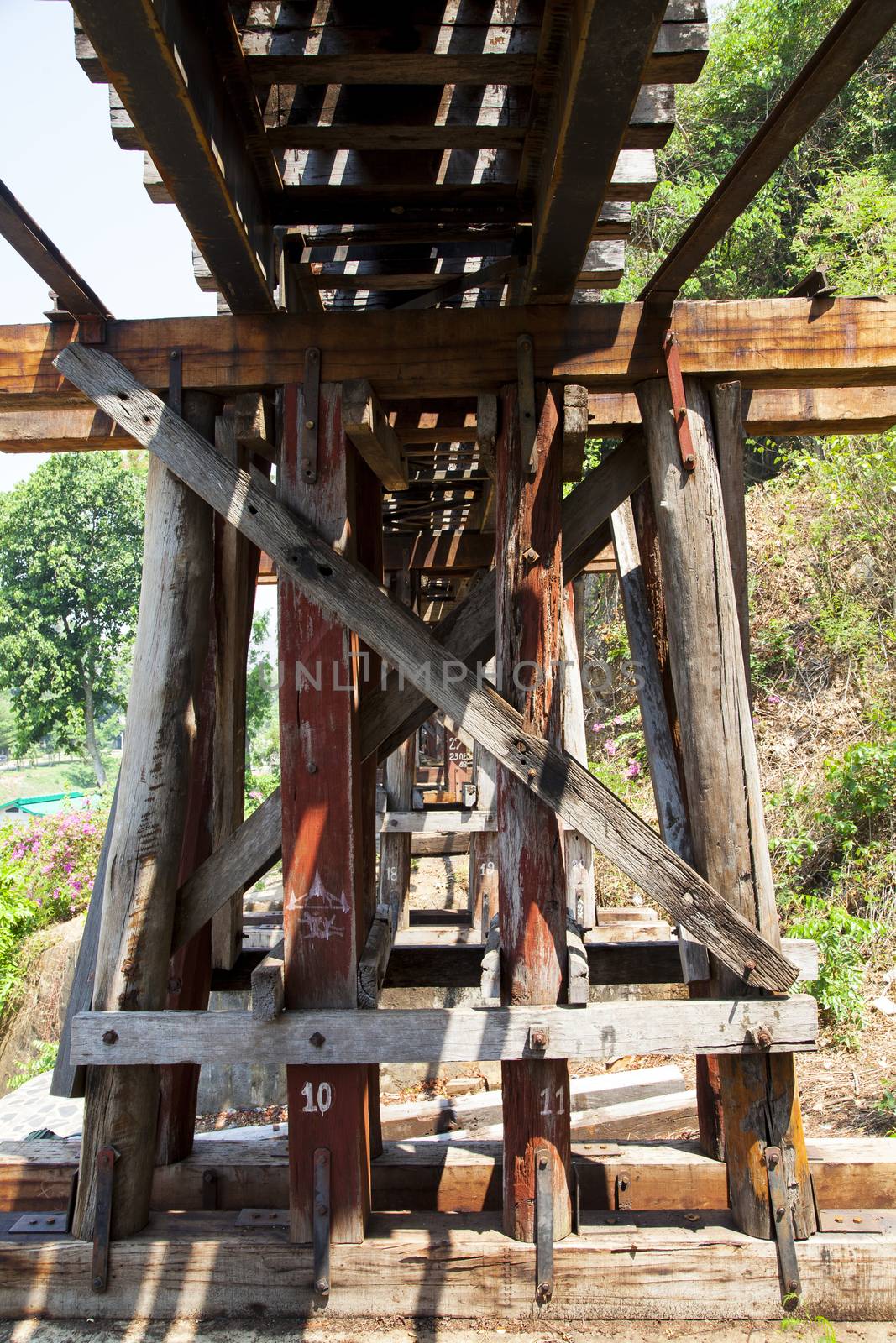 Death railway line built with wood. Tham Kra Sae  Kanchanaburi‎ Thailand.