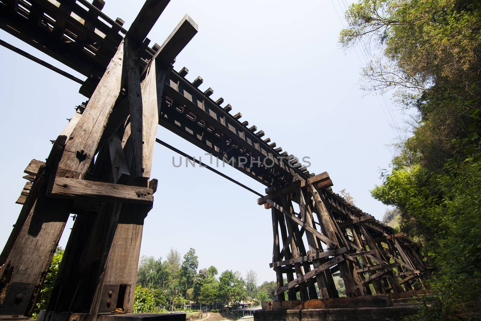 Death railway line built with wood. Tham Kra Sae  Kanchanaburi‎ Thailand.