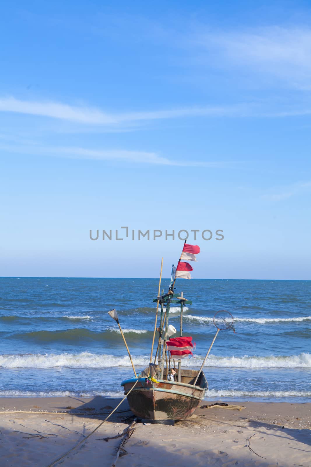 Small fishing boat. Thailand's fishermen. Lifestyle, occupation fisherman.