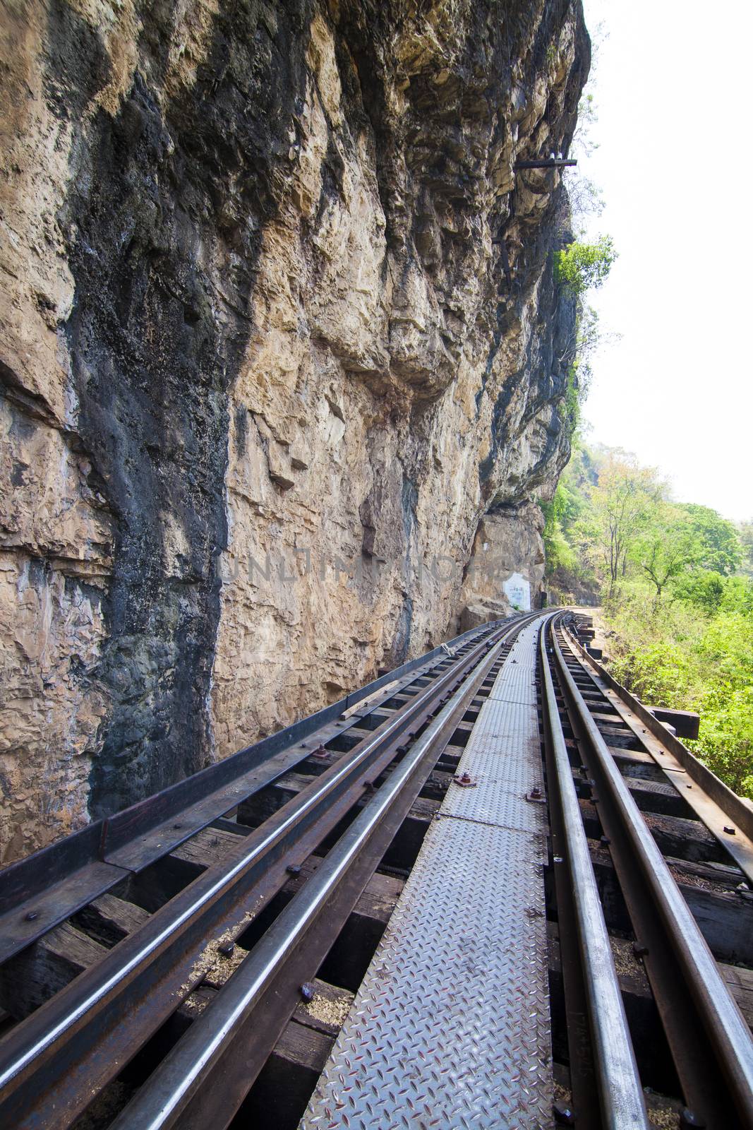 Death railway line built with wood. Tham Kra Sae  Kanchanaburi‎ Thailand.