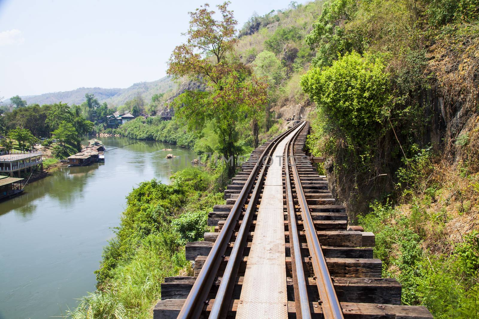 Death railway line built with wood. Tham Kra Sae  Kanchanaburi‎ Thailand.