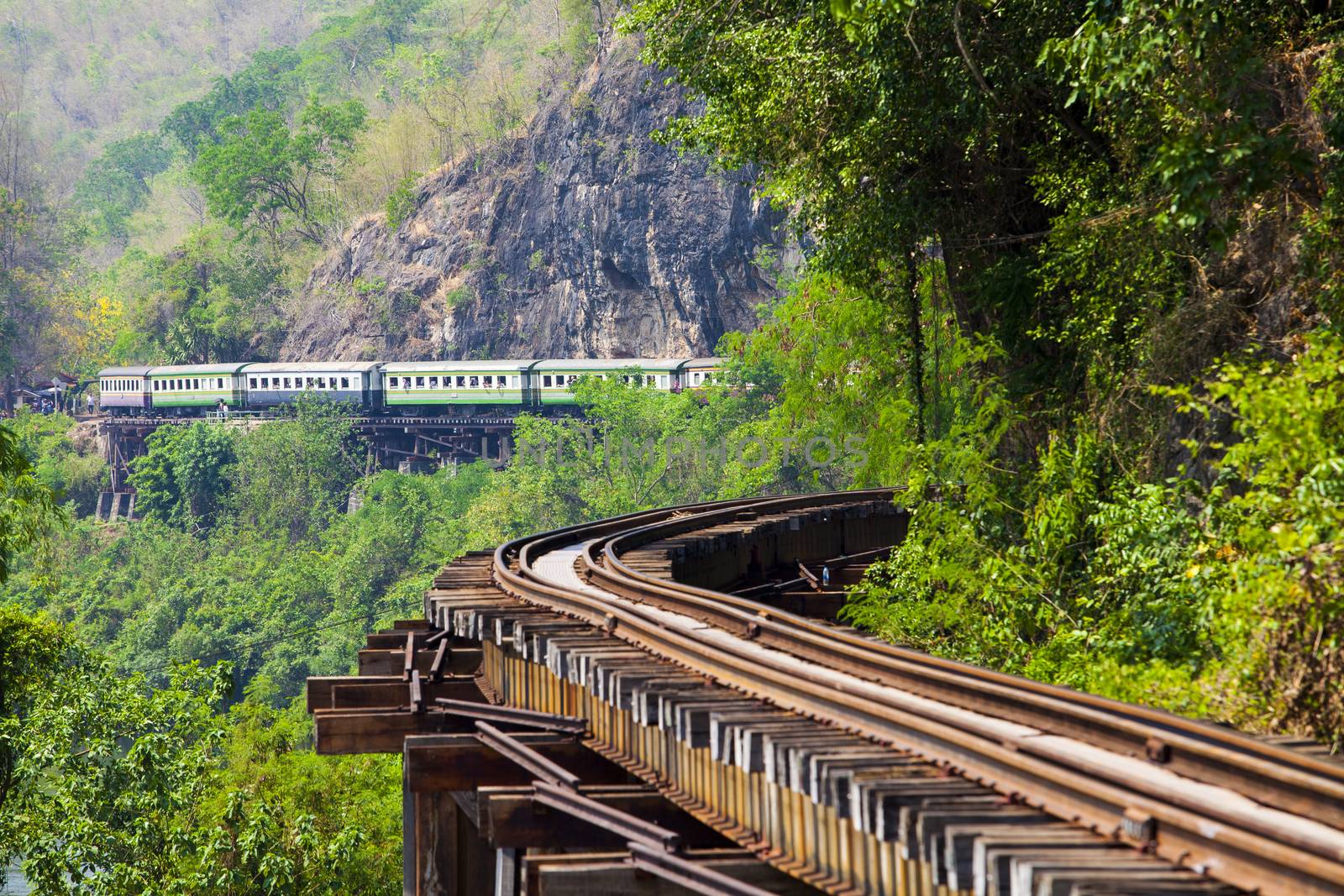 Death railway line built with wood. Tham Kra Sae  Kanchanaburi‎ Thailand.