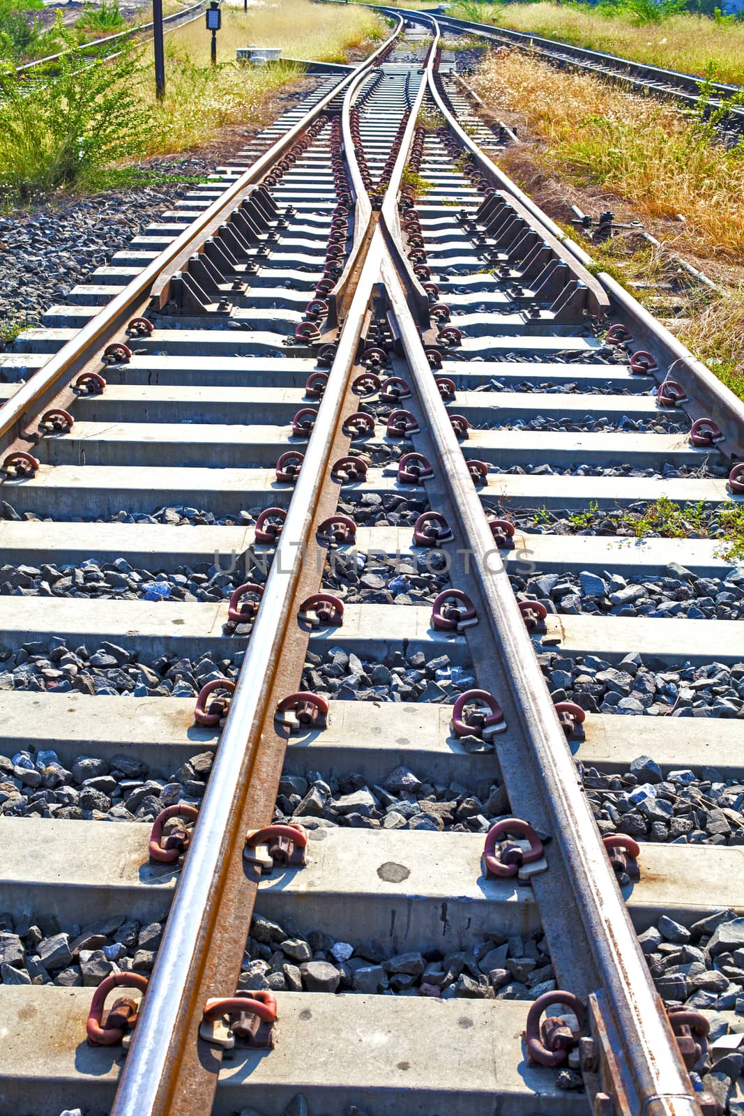 Line of railway crossing in rural of Thailand. by jee1999