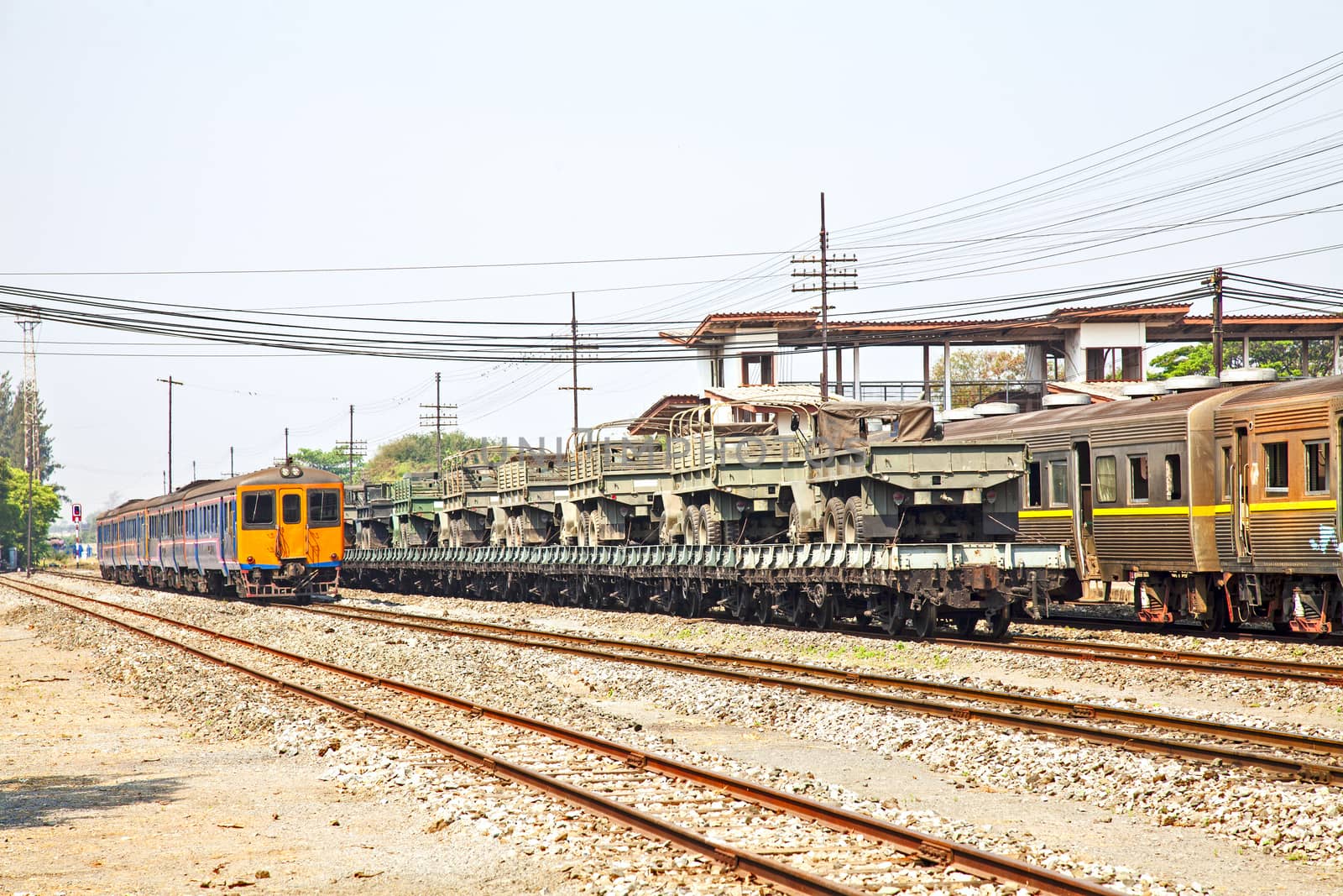 Freight trains on city cargo terminal