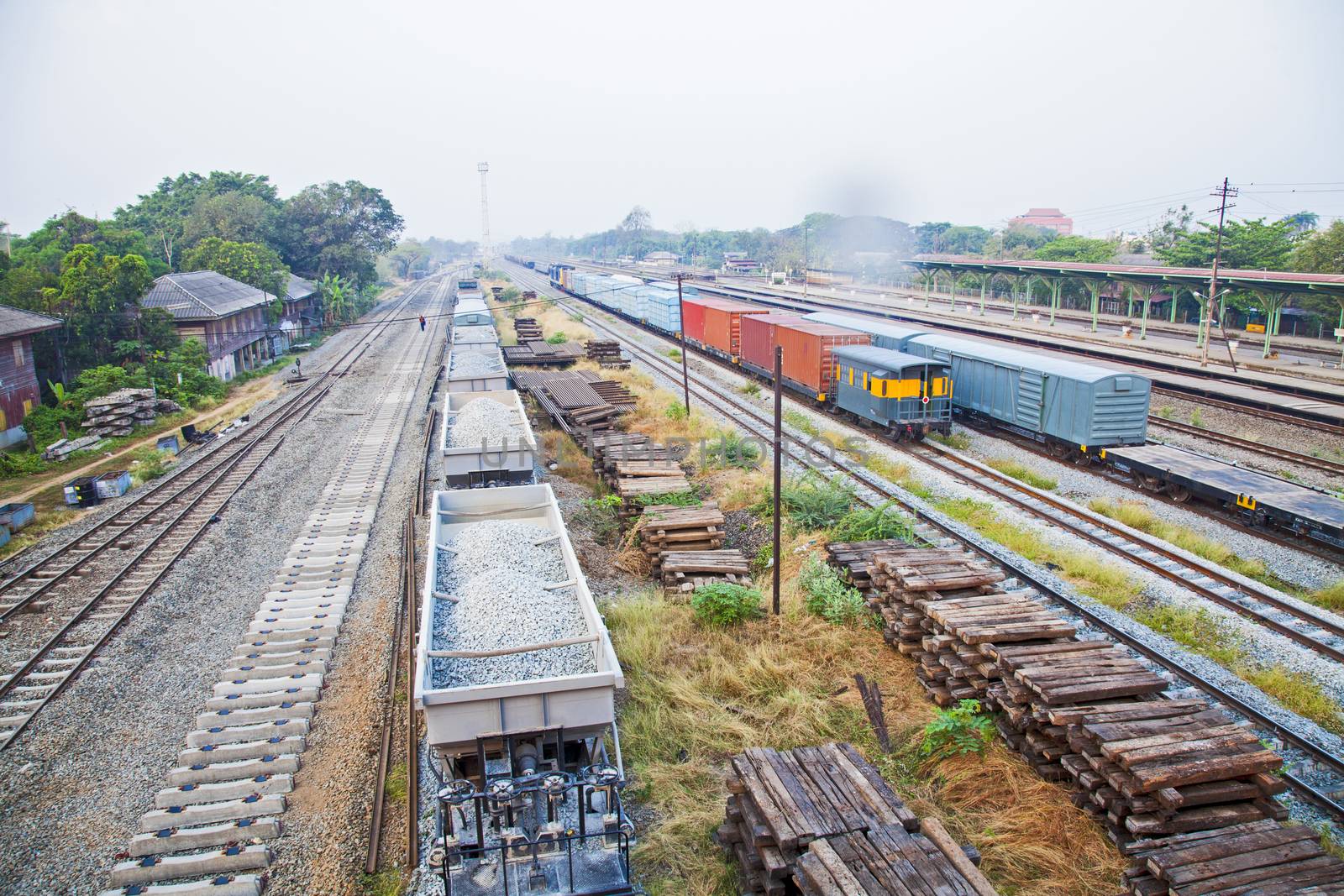 Many freight trains waiting at the station, the fur