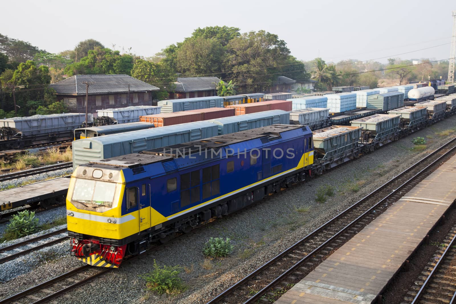 Freight trains on city cargo terminal