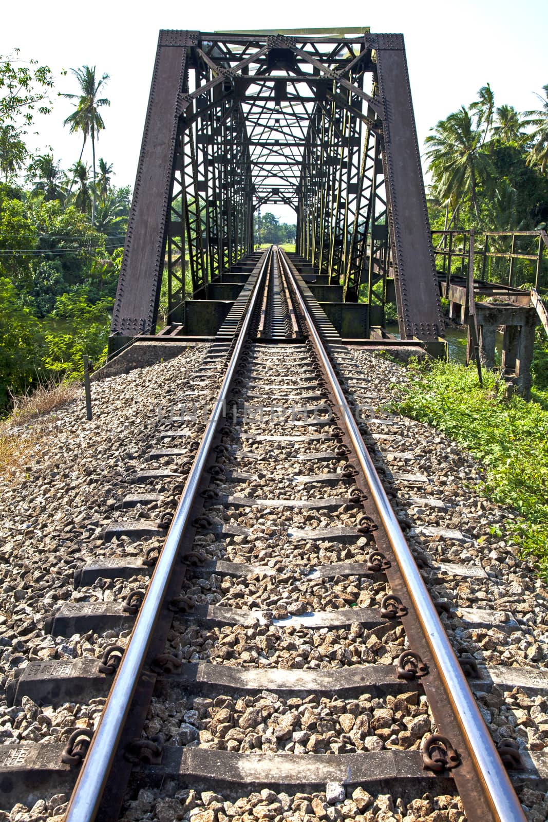 old railroad tracks at railway station, transportation by jee1999