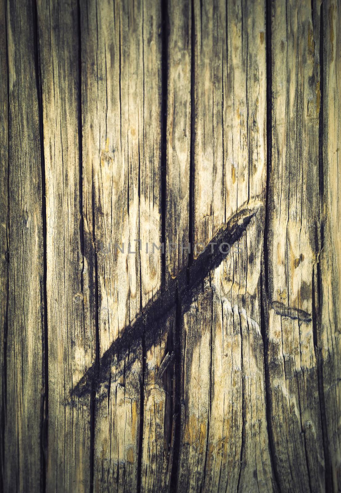 furrow after saw on a piece of old wood by Ahojdoma