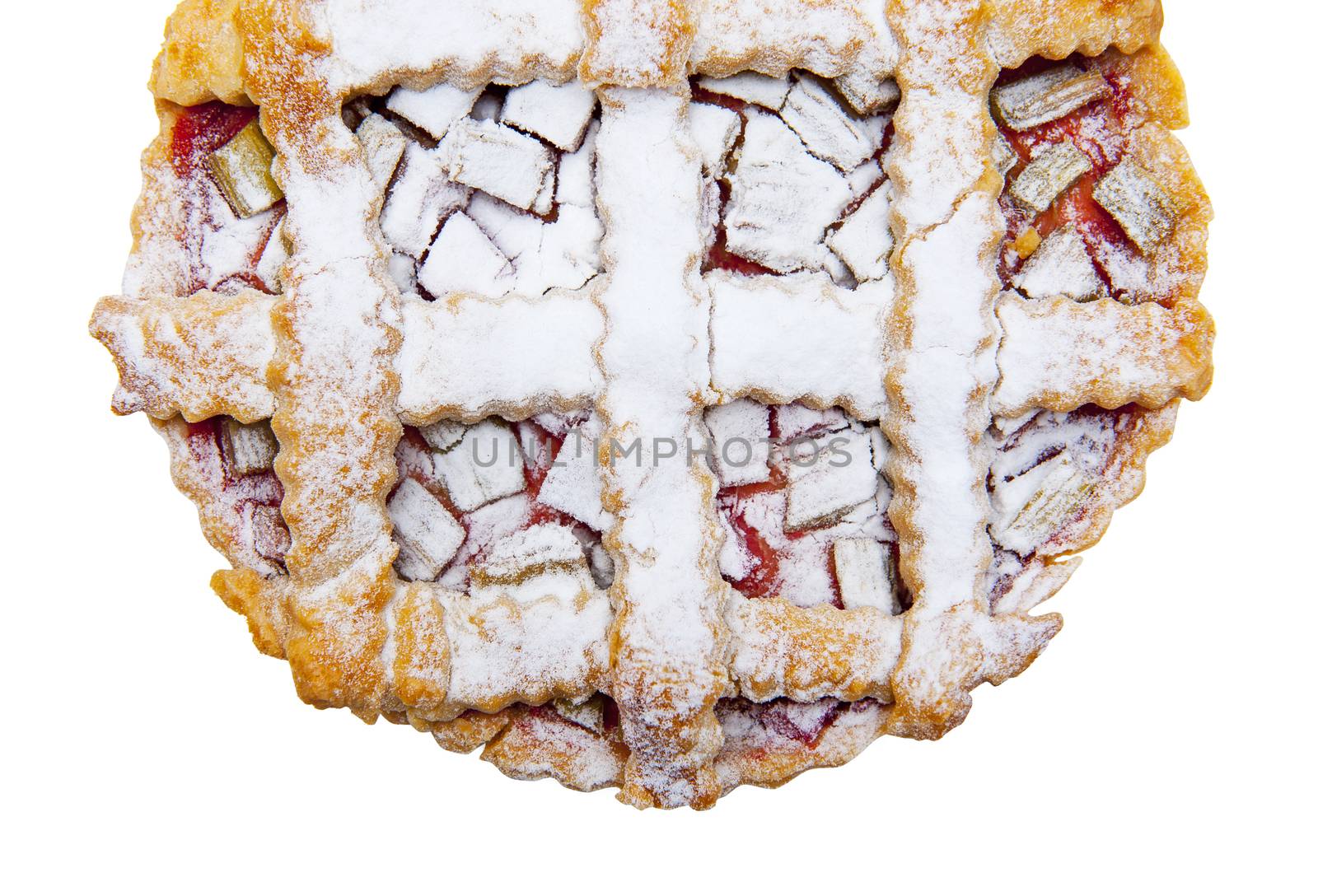Tart with rhubarb isolated on the white background by Yaurinko