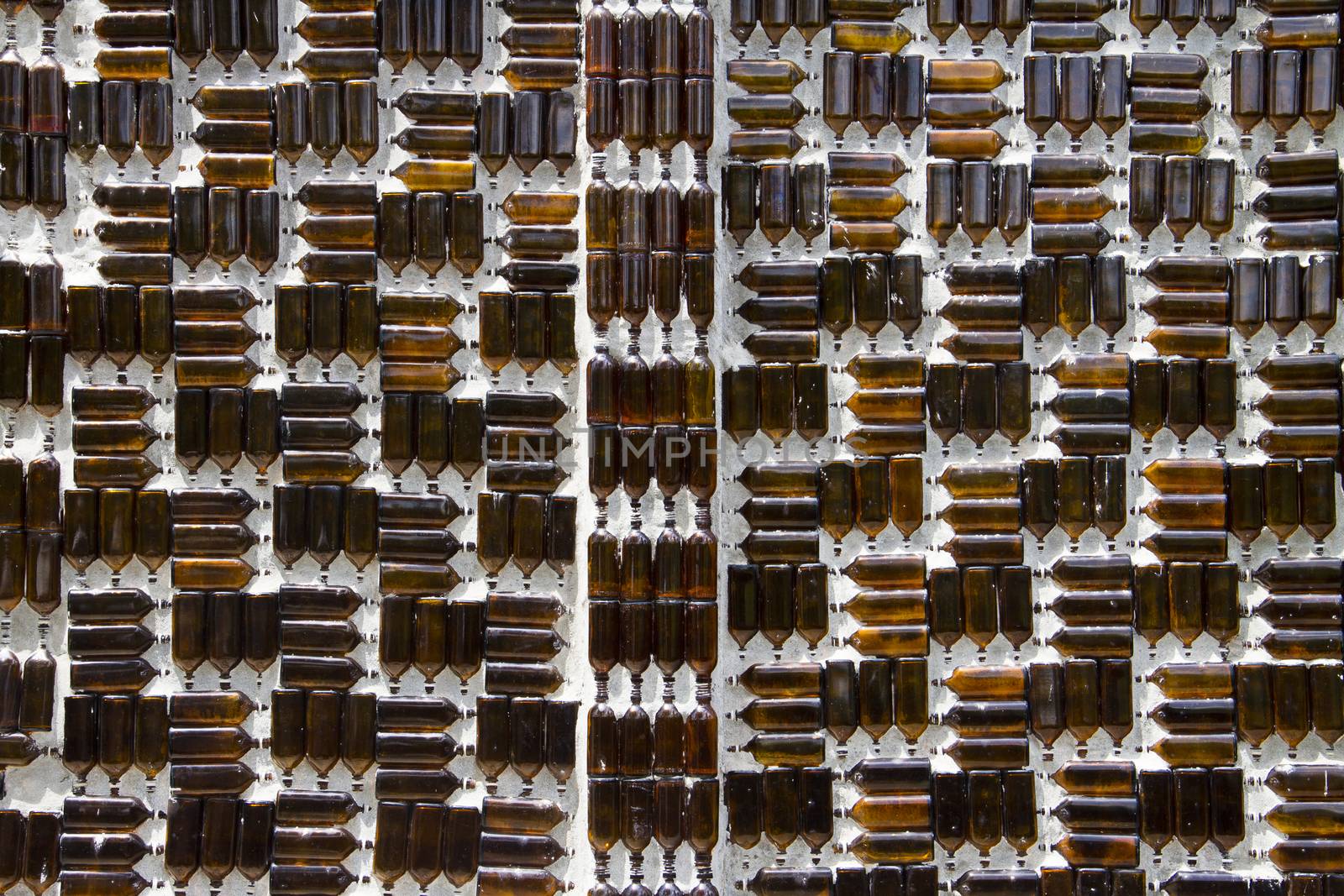 Background wall bottle ,The wat khuat temple, an Astounding Temple made of bottles.Chana Songkhla Thailand.